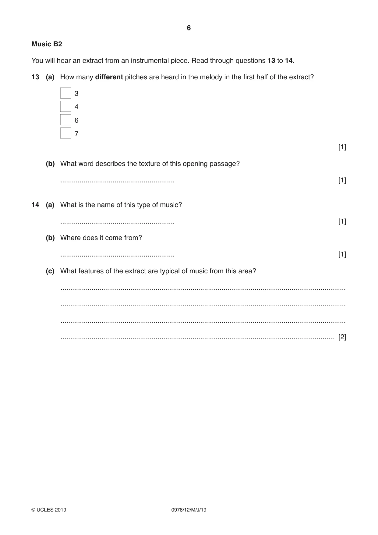 Cambridge IGCSE Music (9-1) 0978 2019 May/June Paper 1 · Variant 2 question paper, page 6 of 16
