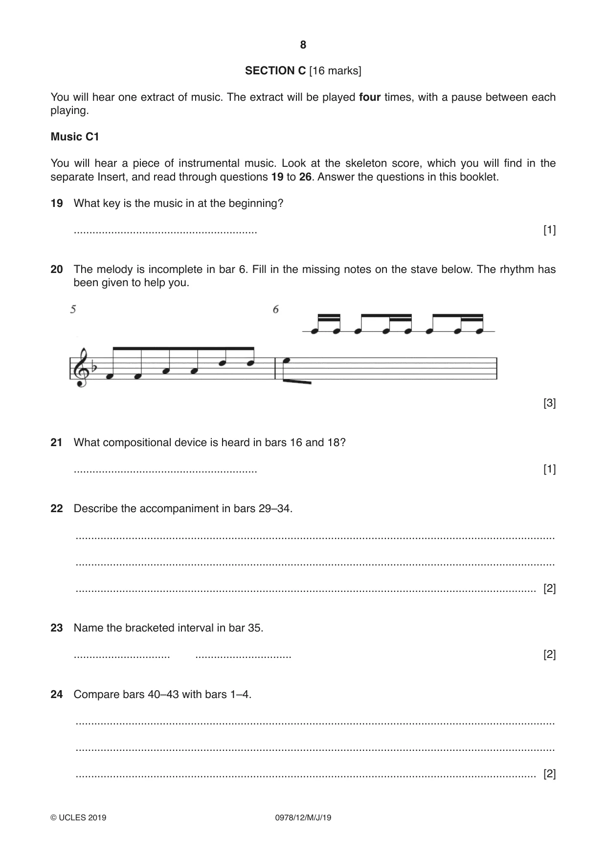 Cambridge IGCSE Music (9-1) 0978 2019 May/June Paper 1 · Variant 2 question paper, page 8 of 16