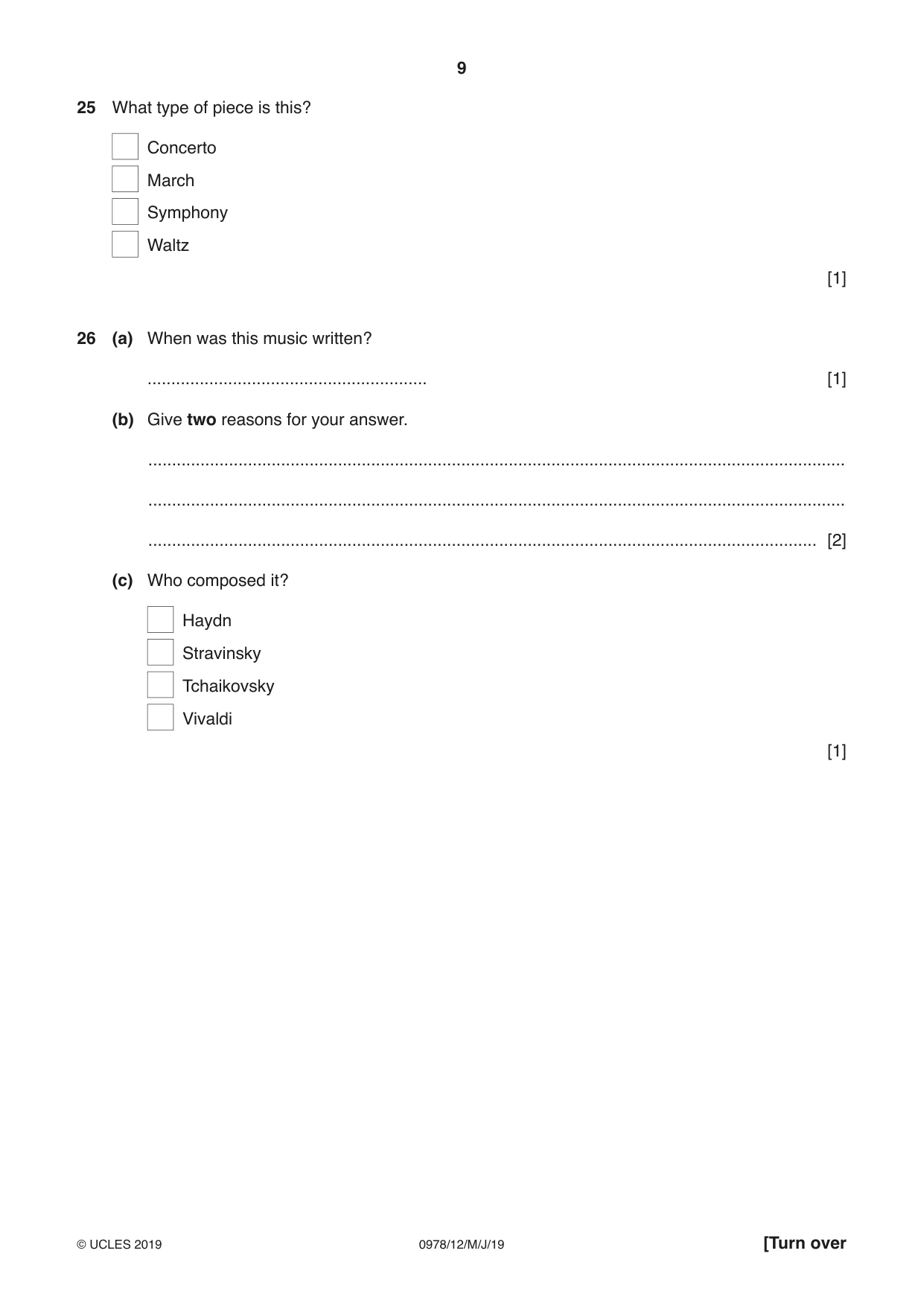 Cambridge IGCSE Music (9-1) 0978 2019 May/June Paper 1 · Variant 2 question paper, page 9 of 16