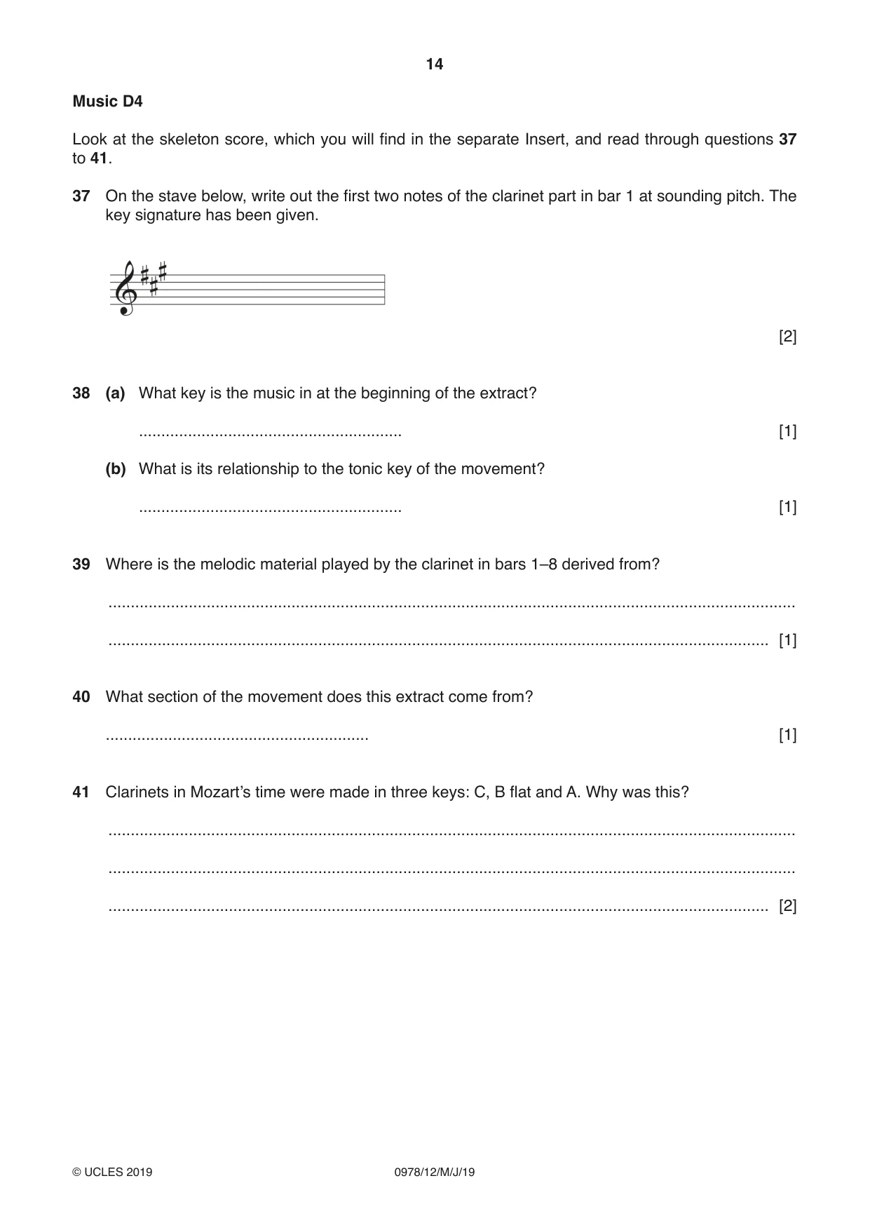 Cambridge IGCSE Music (9-1) 0978 2019 May/June Paper 1 · Variant 2 question paper, page 14 of 16