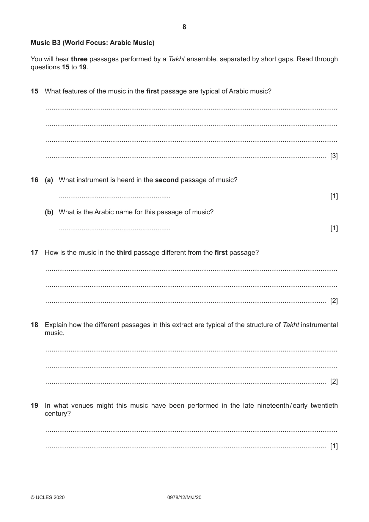 Cambridge IGCSE Music (9-1) 0978 2020 May/June Paper 1 · Variant 2 question paper, page 8 of 16