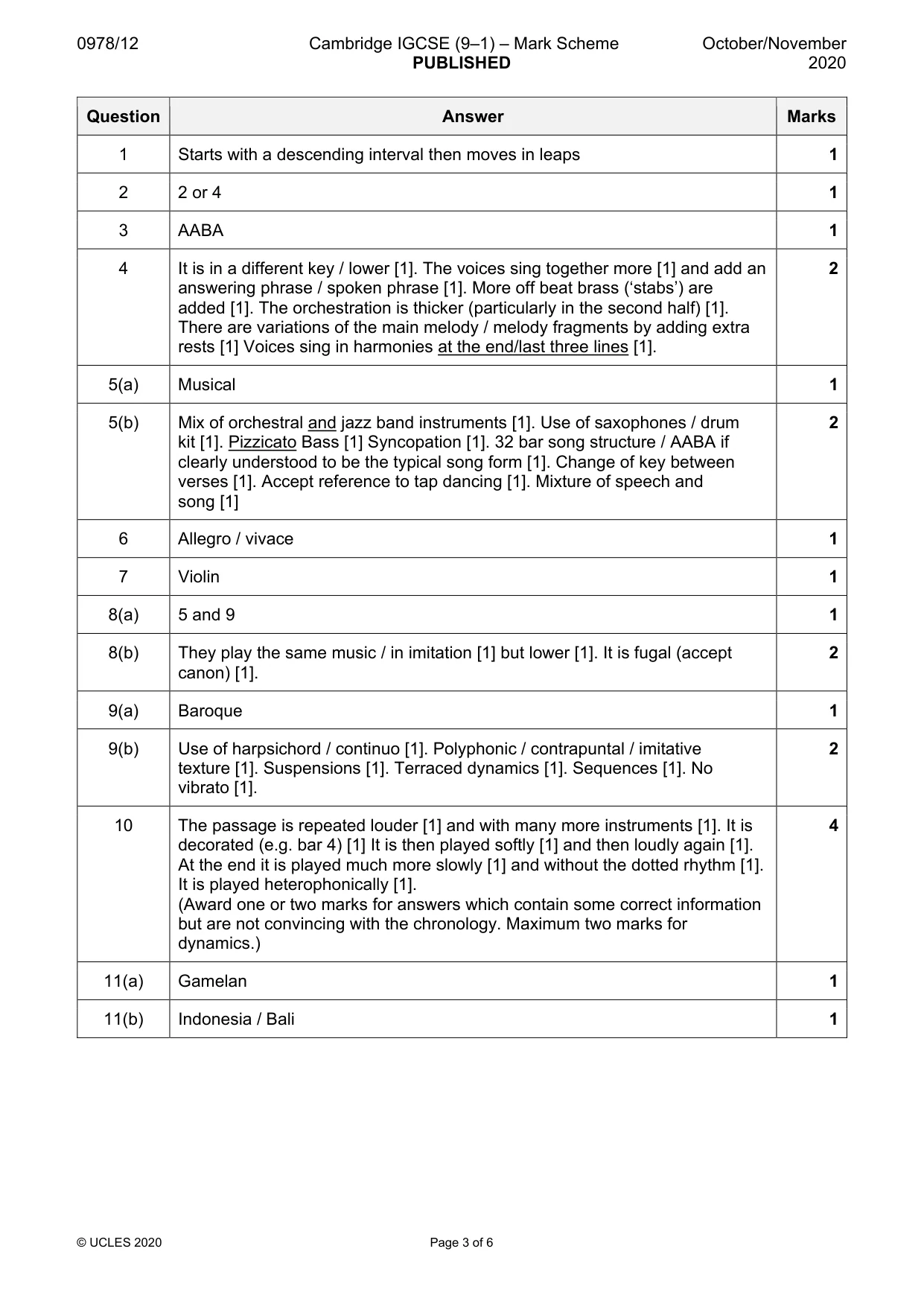 Mark scheme, page 3 of 6