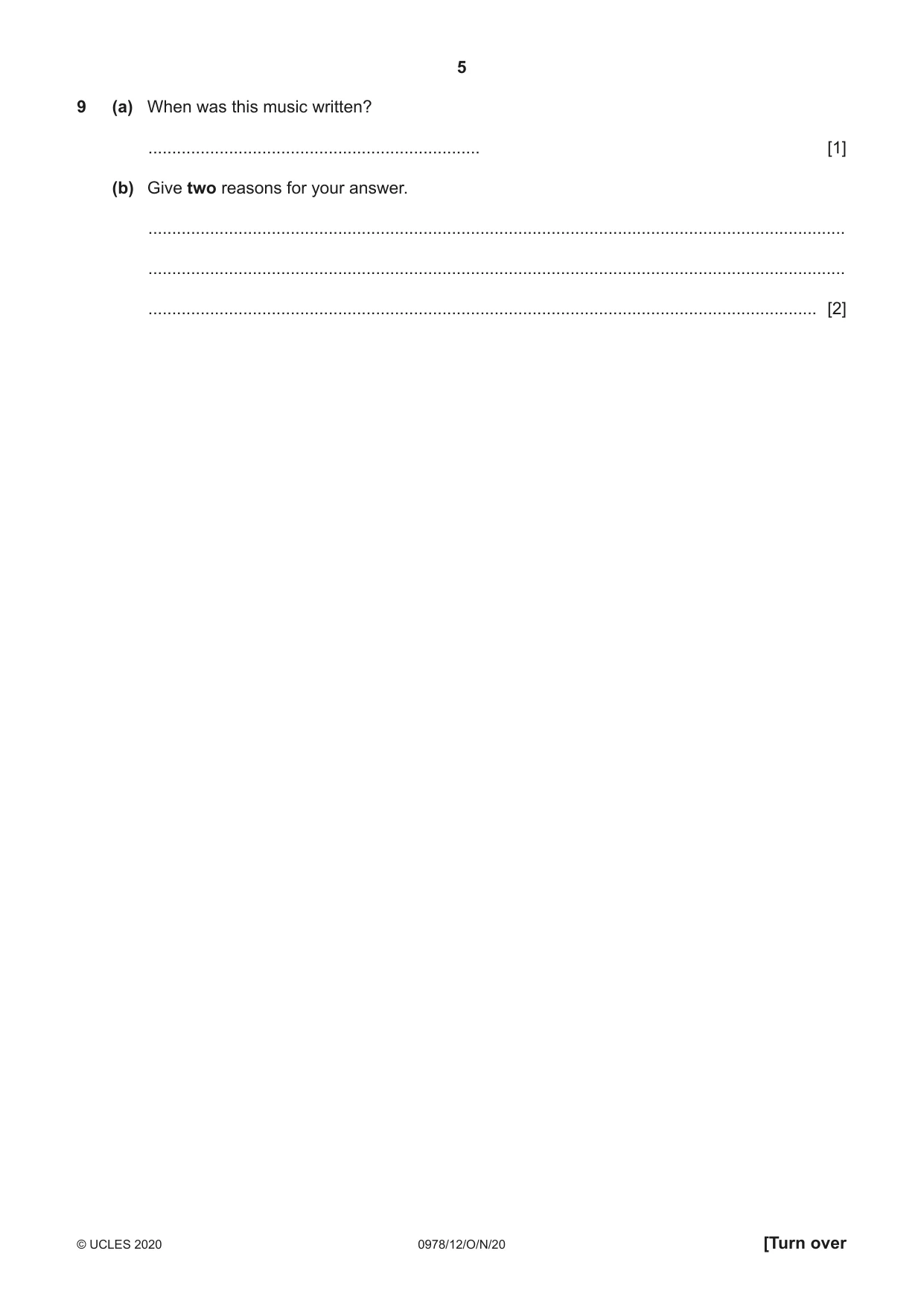 Cambridge IGCSE Music (9-1) 0978 2020 Oct/Nov Paper 1 · Variant 2 question paper, page 5 of 16