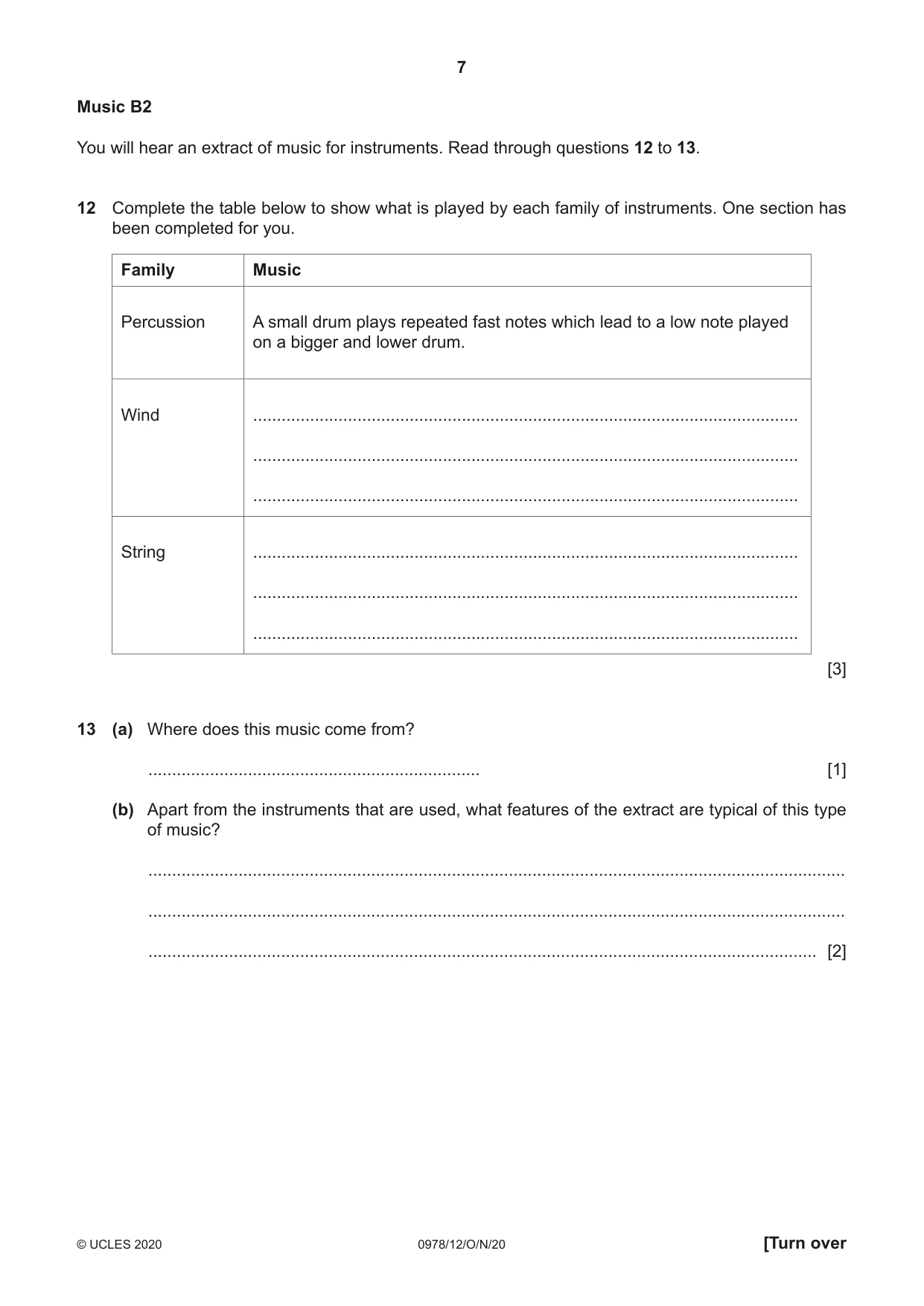 Cambridge IGCSE Music (9-1) 0978 2020 Oct/Nov Paper 1 · Variant 2 question paper, page 7 of 16