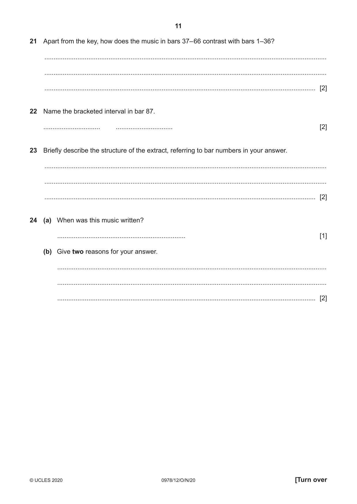 Cambridge IGCSE Music (9-1) 0978 2020 Oct/Nov Paper 1 · Variant 2 question paper, page 11 of 16