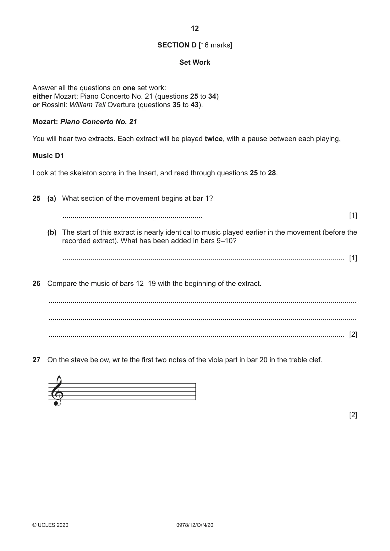 Cambridge IGCSE Music (9-1) 0978 2020 Oct/Nov Paper 1 · Variant 2 question paper, page 12 of 16