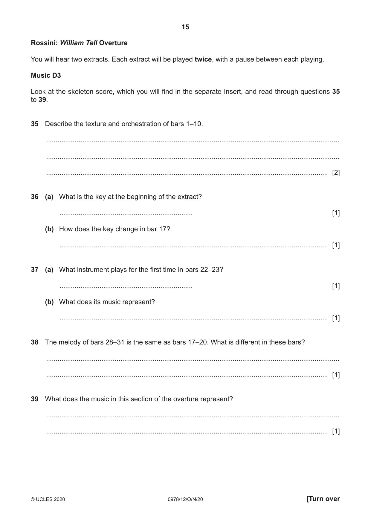 Cambridge IGCSE Music (9-1) 0978 2020 Oct/Nov Paper 1 · Variant 2 question paper, page 15 of 16