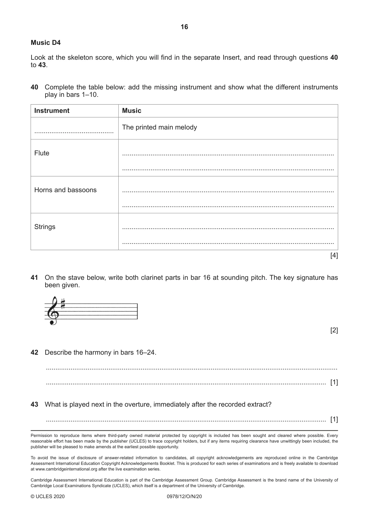 Cambridge IGCSE Music (9-1) 0978 2020 Oct/Nov Paper 1 · Variant 2 question paper, page 16 of 16