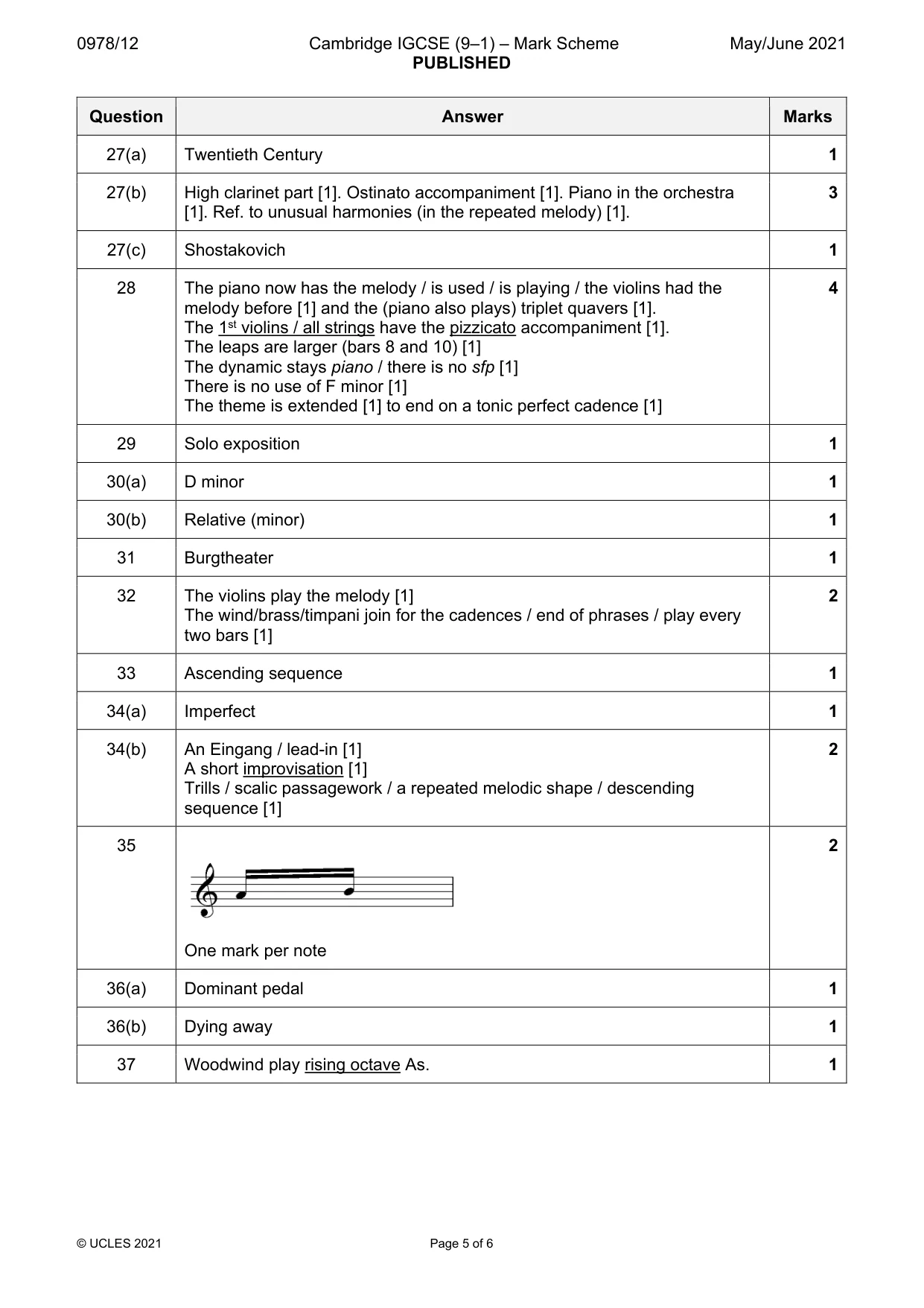 Mark scheme, page 5 of 6