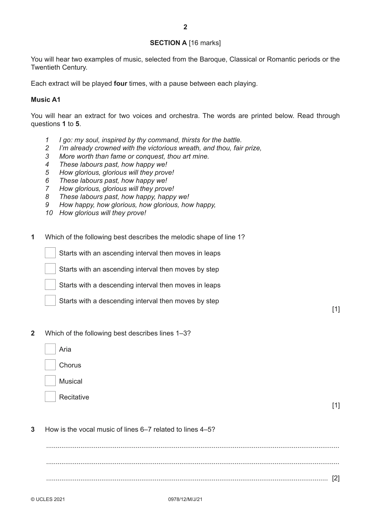 Cambridge IGCSE Music (9-1) 0978 2021 May/June Paper 1 · Variant 2 question paper, page 2 of 16