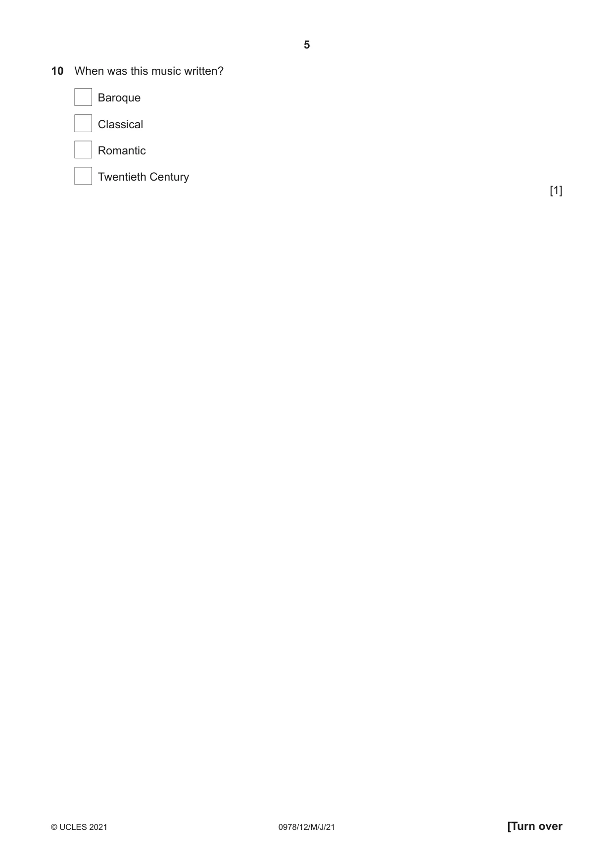 Cambridge IGCSE Music (9-1) 0978 2021 May/June Paper 1 · Variant 2 question paper, page 5 of 16