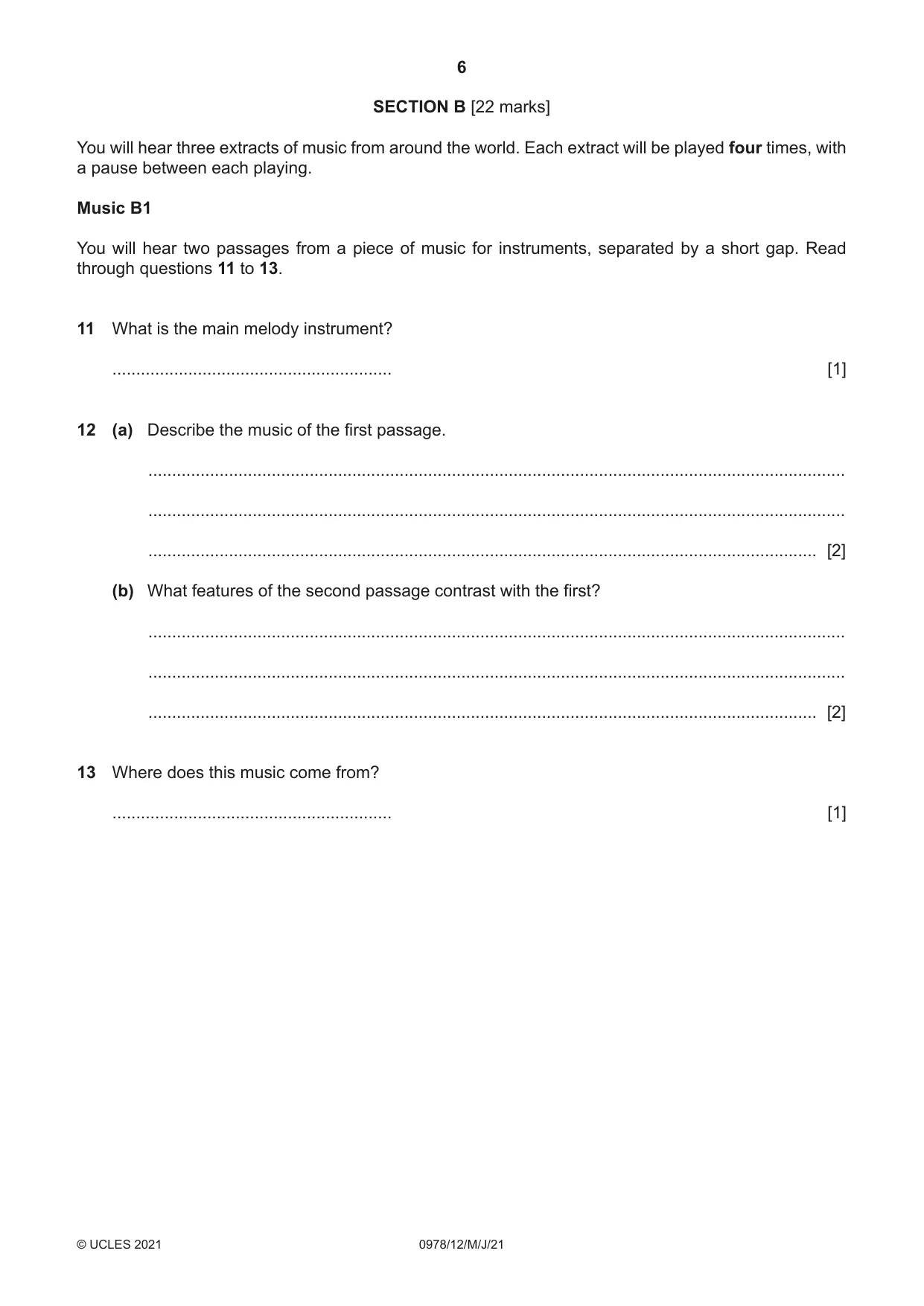 Cambridge IGCSE Music (9-1) 0978 2021 May/June Paper 1 · Variant 2 question paper, page 6 of 16