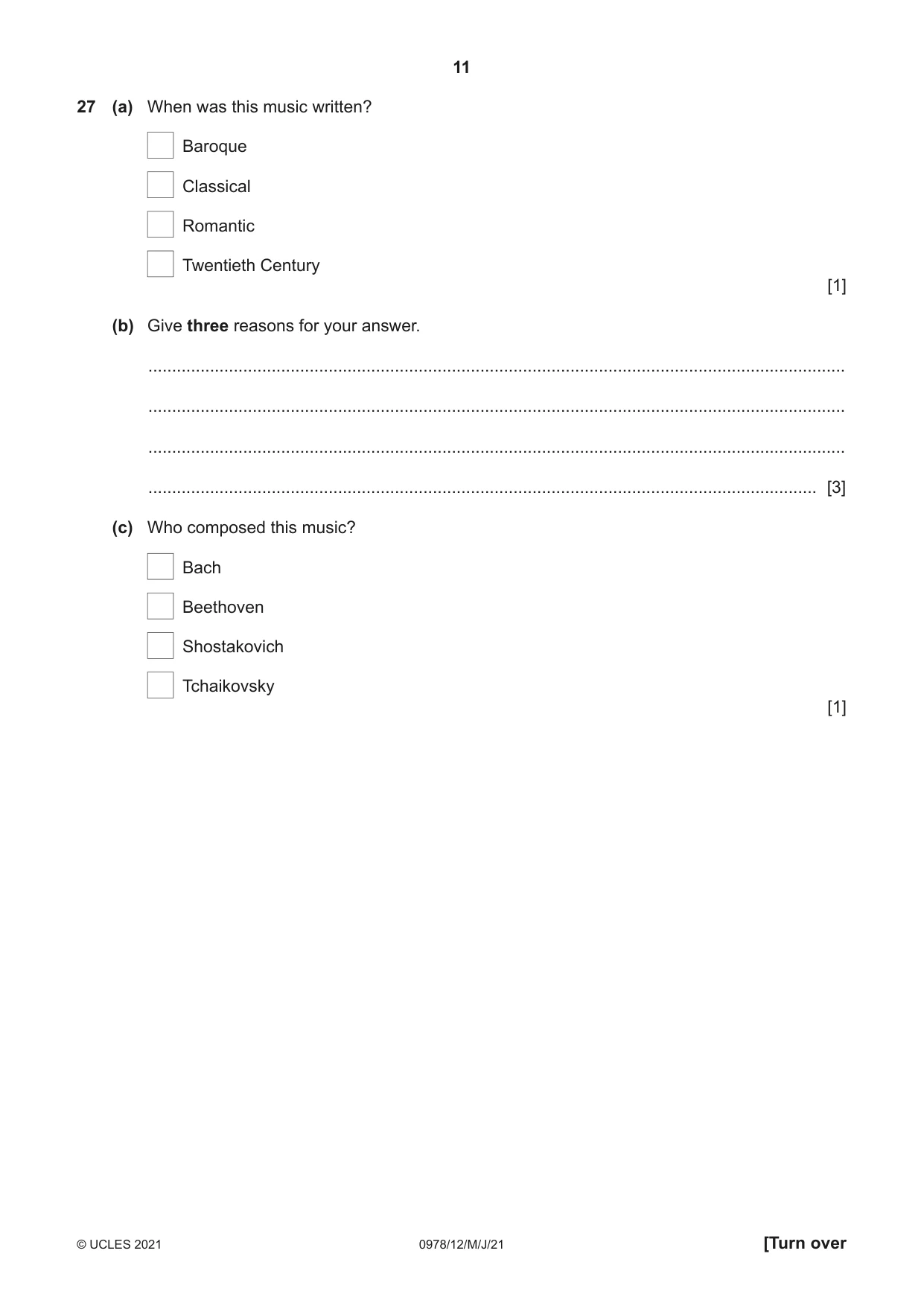Cambridge IGCSE Music (9-1) 0978 2021 May/June Paper 1 · Variant 2 question paper, page 11 of 16