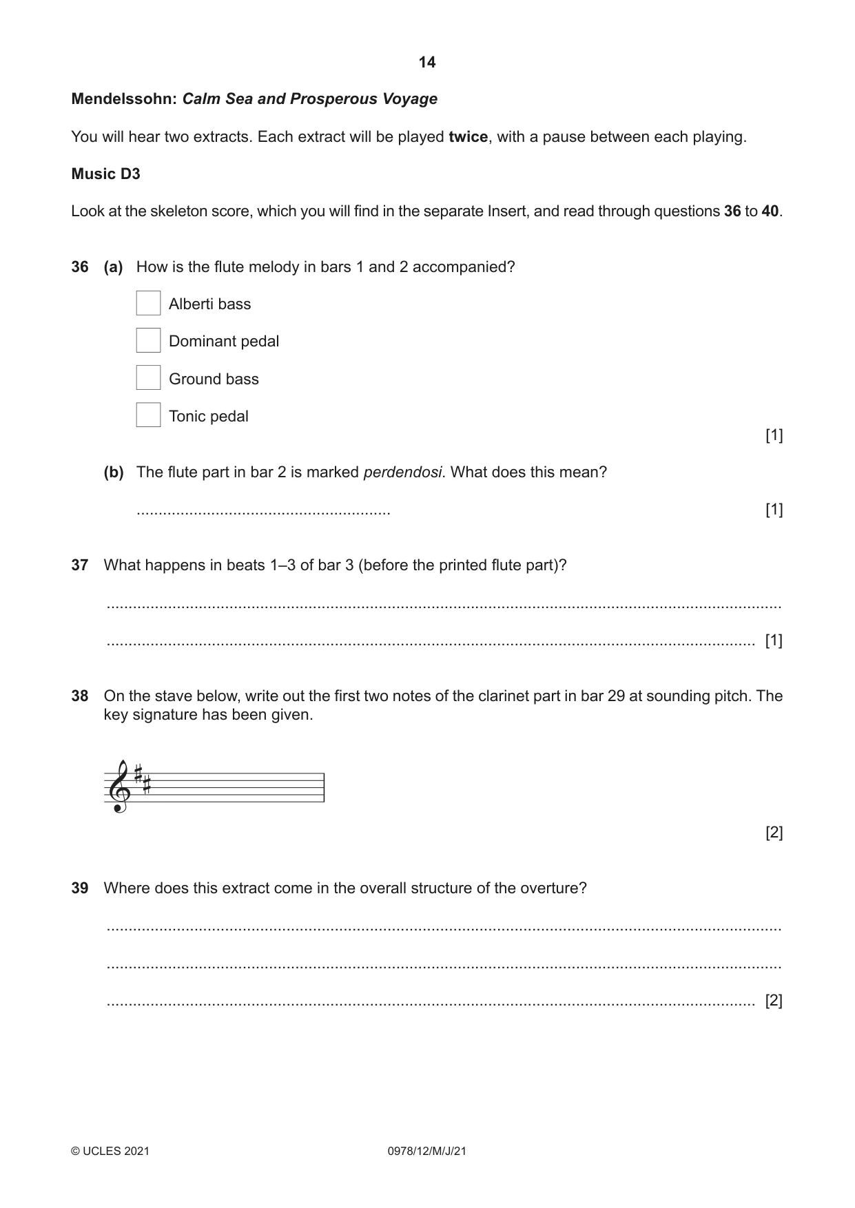 Cambridge IGCSE Music (9-1) 0978 2021 May/June Paper 1 · Variant 2 question paper, page 14 of 16