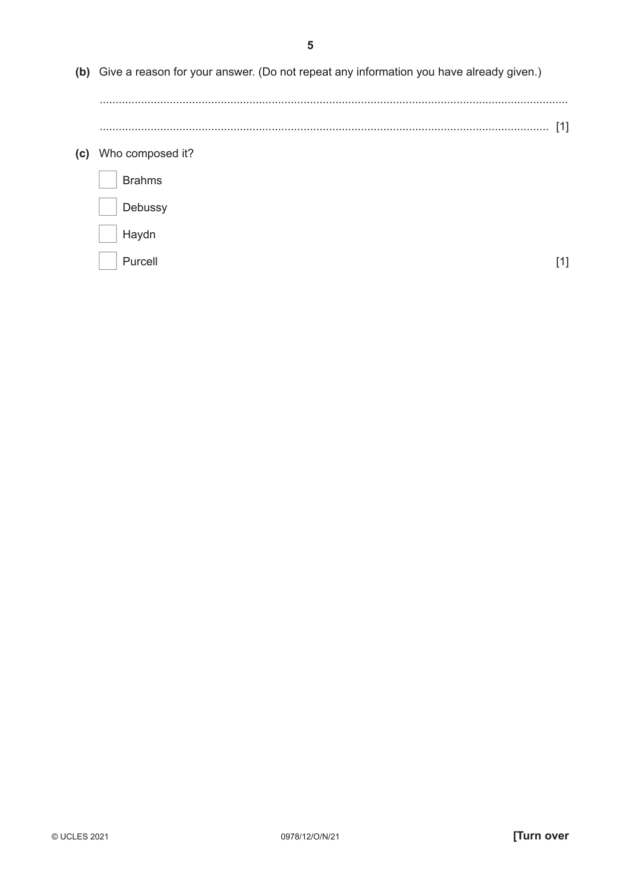 Cambridge IGCSE Music (9-1) 0978 2021 Oct/Nov Paper 1 · Variant 2 question paper, page 5 of 16