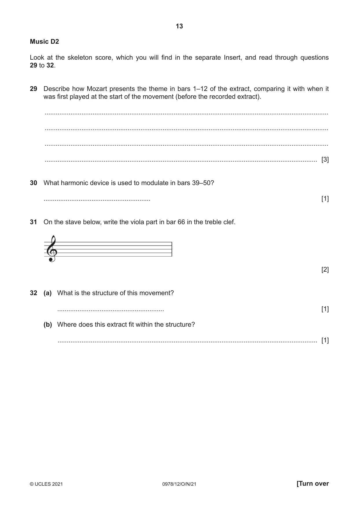 Cambridge IGCSE Music (9-1) 0978 2021 Oct/Nov Paper 1 · Variant 2 question paper, page 13 of 16