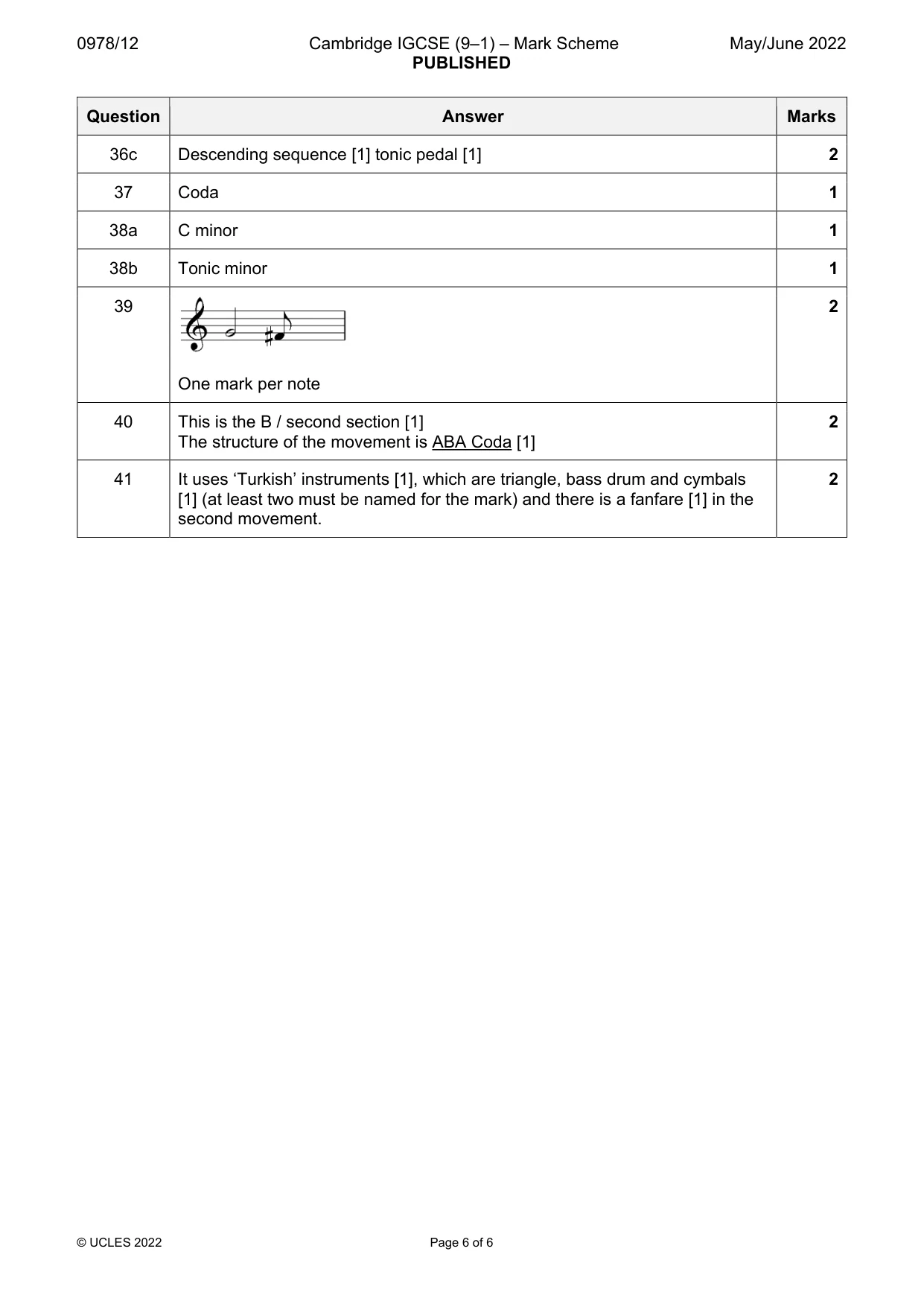 Mark scheme, page 6 of 6