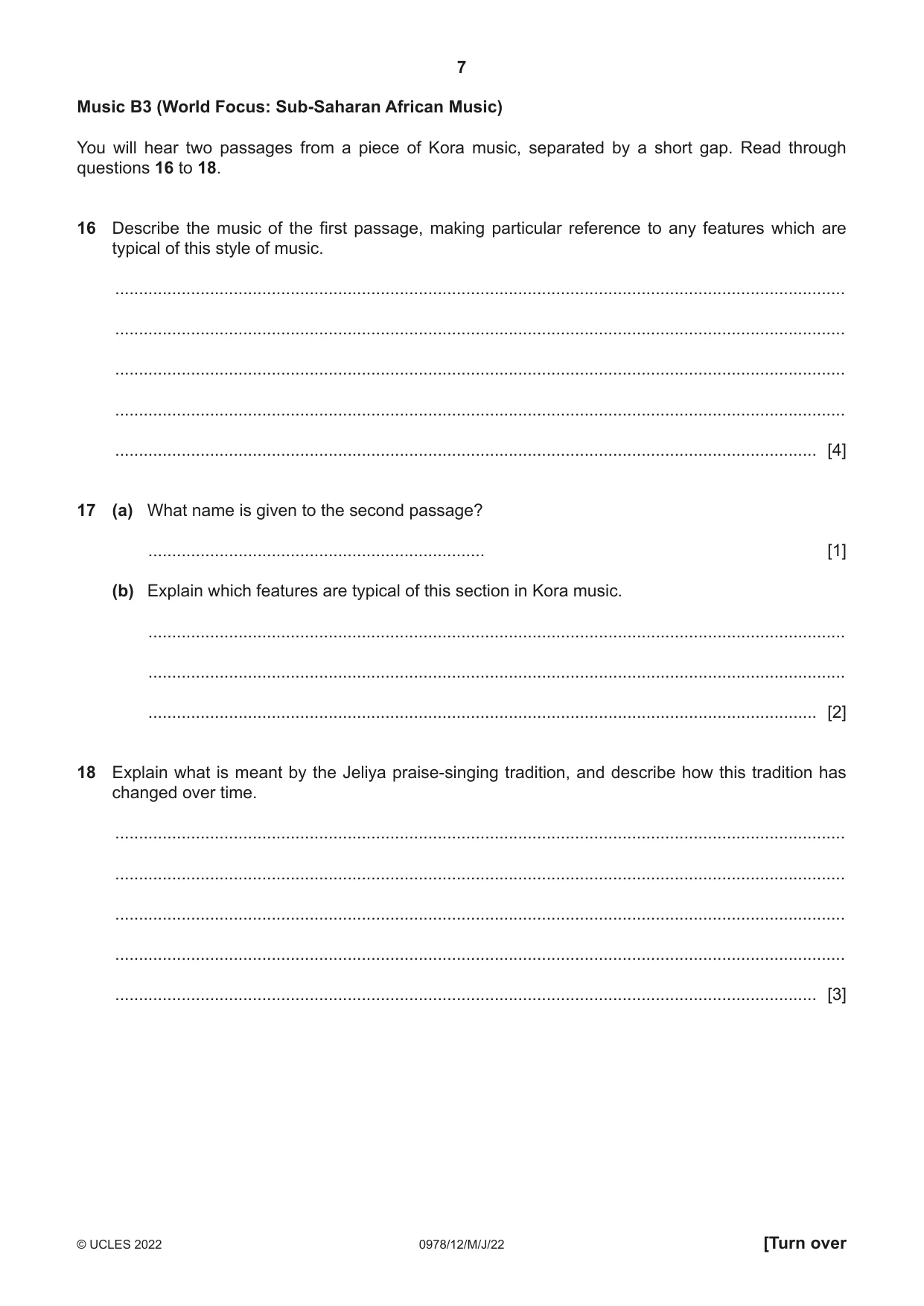 Cambridge IGCSE Music (9-1) 0978 2022 May/June Paper 1 · Variant 2 question paper, page 7 of 16