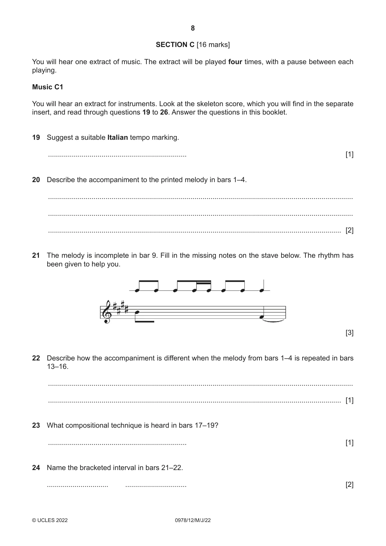 Cambridge IGCSE Music (9-1) 0978 2022 May/June Paper 1 · Variant 2 question paper, page 8 of 16