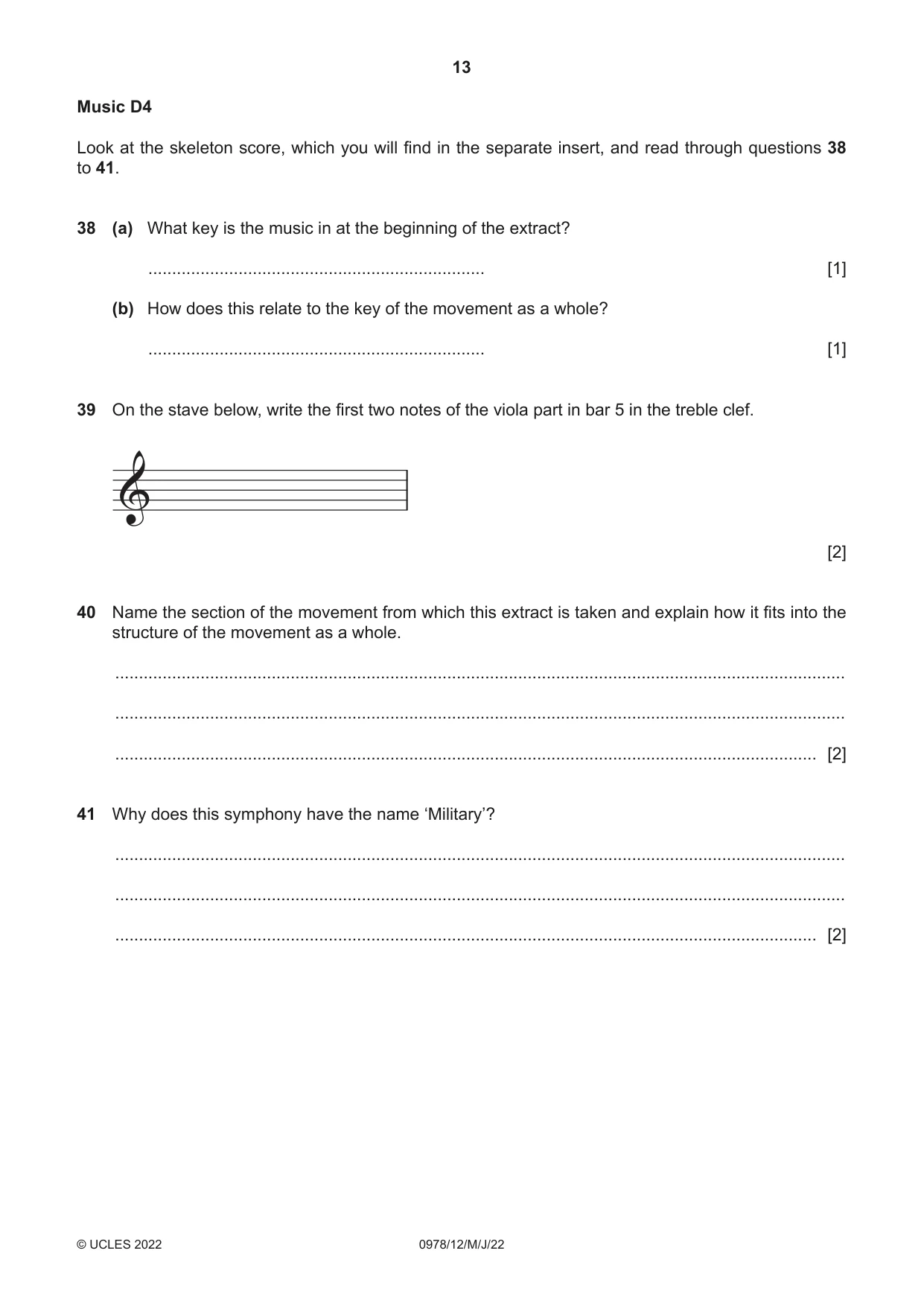 Cambridge IGCSE Music (9-1) 0978 2022 May/June Paper 1 · Variant 2 question paper, page 13 of 16