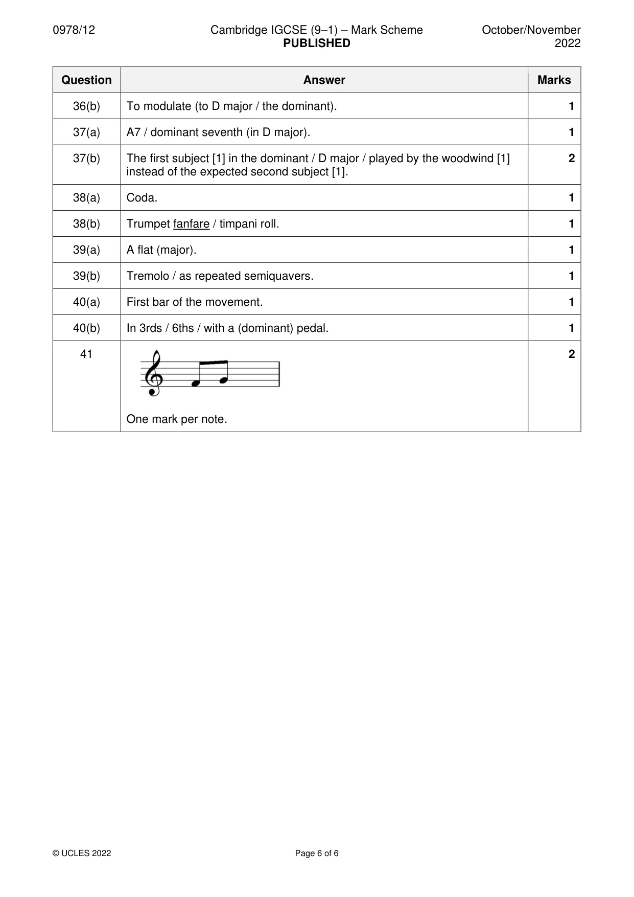 Mark scheme, page 6 of 6