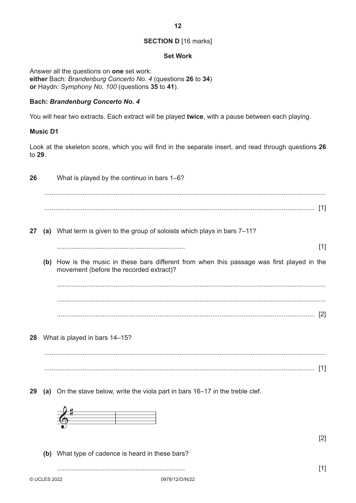 Cambridge IGCSE Music (9-1) 0978 2022 Oct/Nov Paper 1 · Variant 2 question paper, page 12 of 16