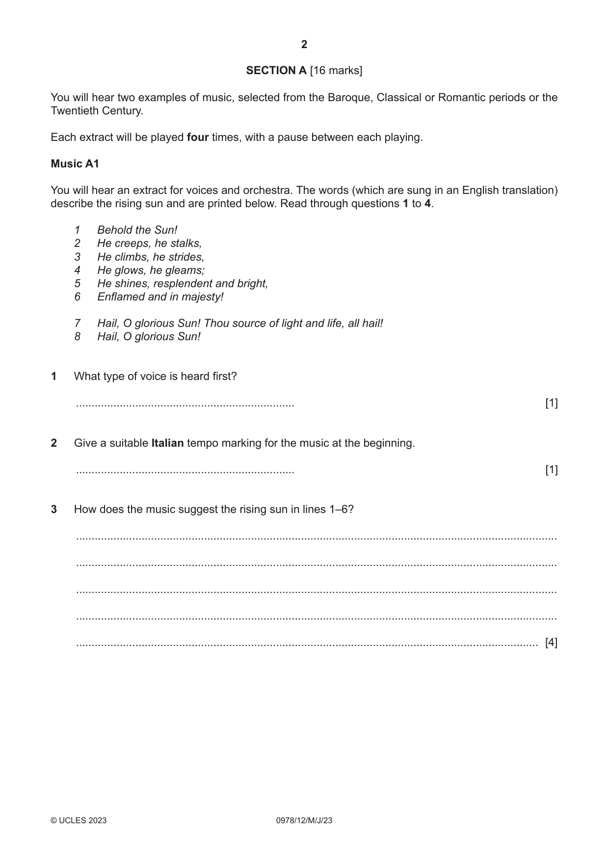 Cambridge IGCSE Music (9-1) 0978 2023 May/June Paper 1 · Variant 2 question paper, page 2 of 20