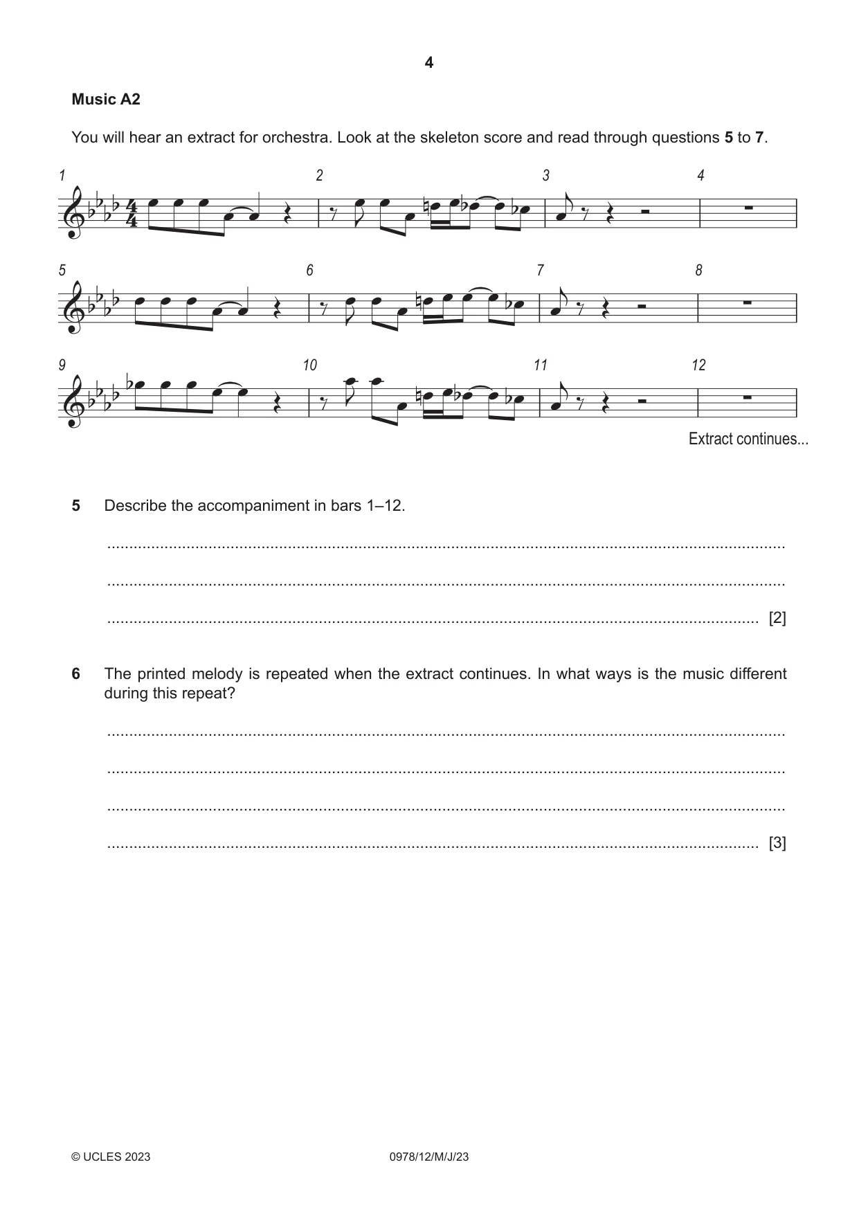 Cambridge IGCSE Music (9-1) 0978 2023 May/June Paper 1 · Variant 2 question paper, page 4 of 20