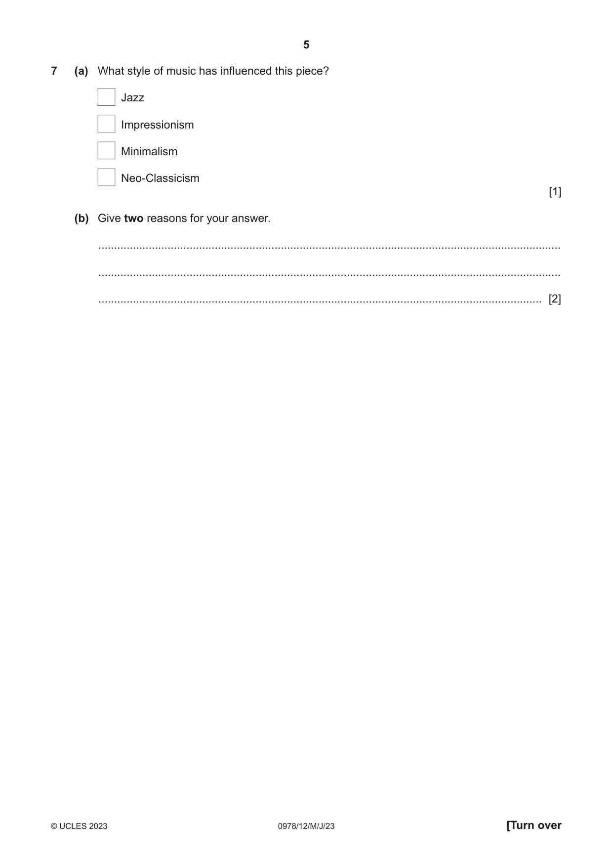Cambridge IGCSE Music (9-1) 0978 2023 May/June Paper 1 · Variant 2 question paper, page 5 of 20