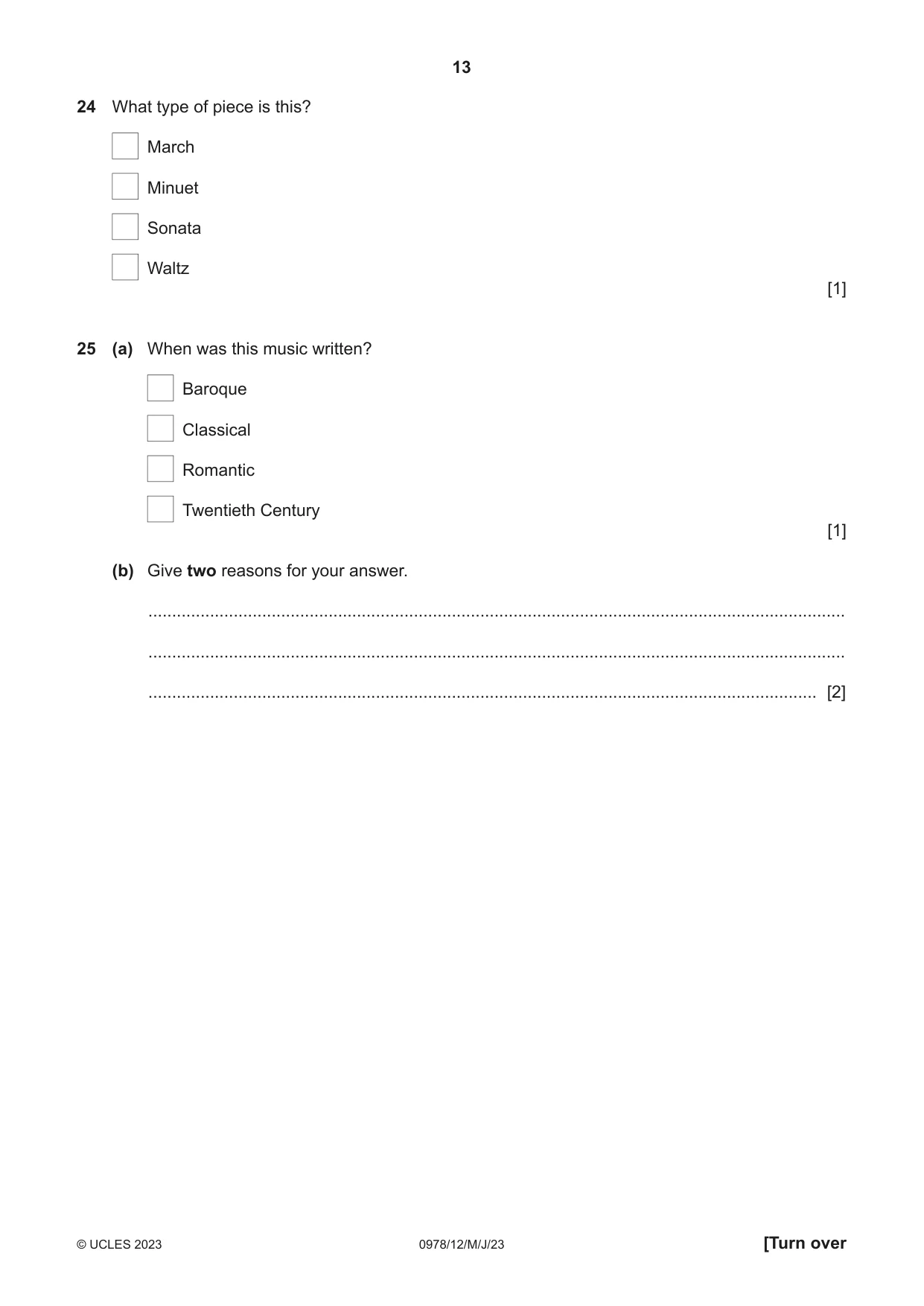 Cambridge IGCSE Music (9-1) 0978 2023 May/June Paper 1 · Variant 2 question paper, page 13 of 20