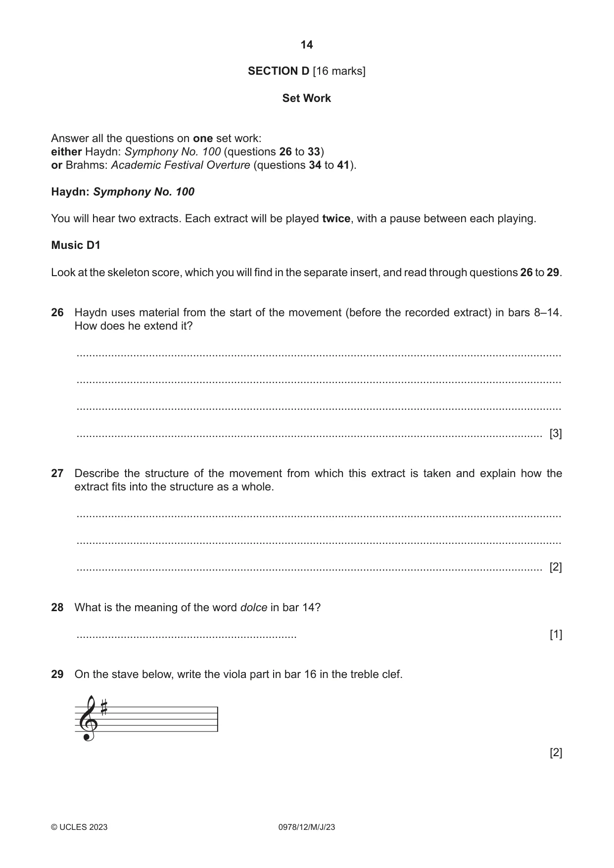 Cambridge IGCSE Music (9-1) 0978 2023 May/June Paper 1 · Variant 2 question paper, page 14 of 20