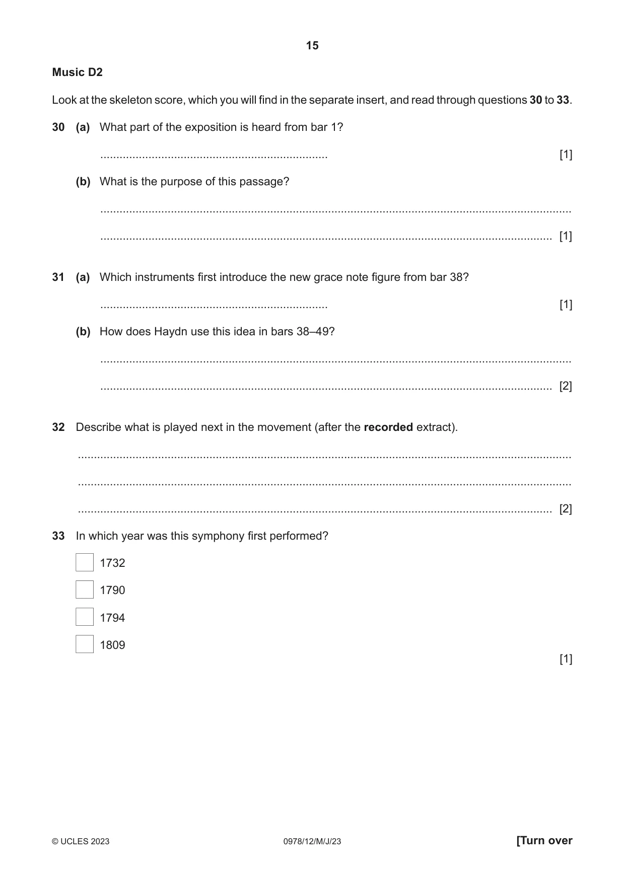 Cambridge IGCSE Music (9-1) 0978 2023 May/June Paper 1 · Variant 2 question paper, page 15 of 20