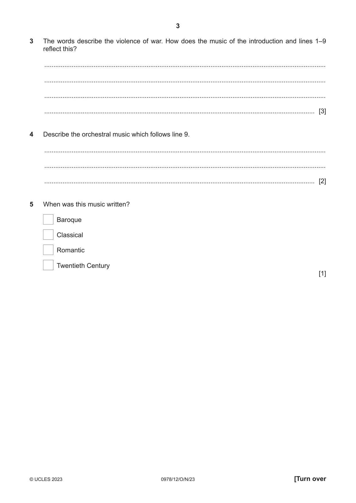 Cambridge IGCSE Music (9-1) 0978 2023 Oct/Nov Paper 1 · Variant 2 question paper, page 3 of 16