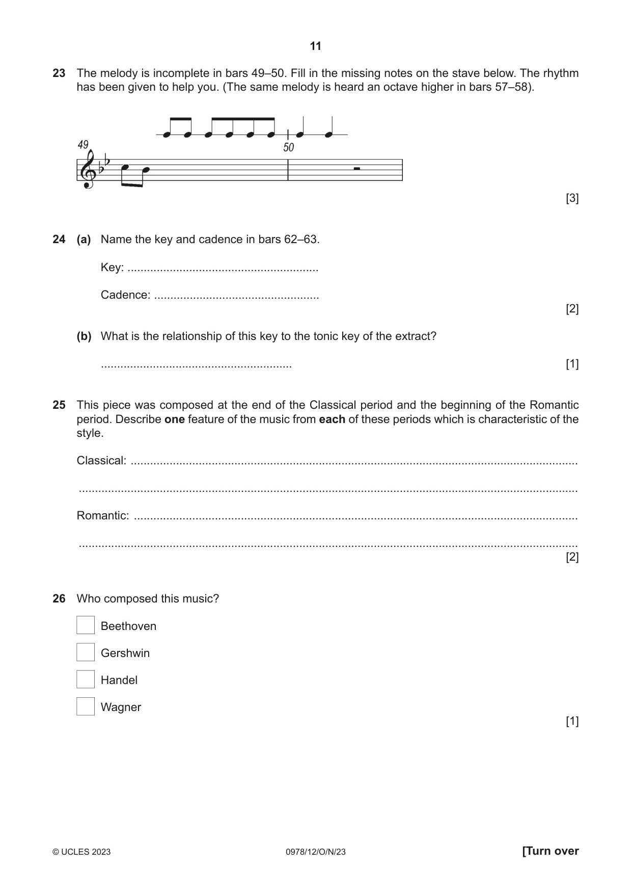 Cambridge IGCSE Music (9-1) 0978 2023 Oct/Nov Paper 1 · Variant 2 question paper, page 11 of 16