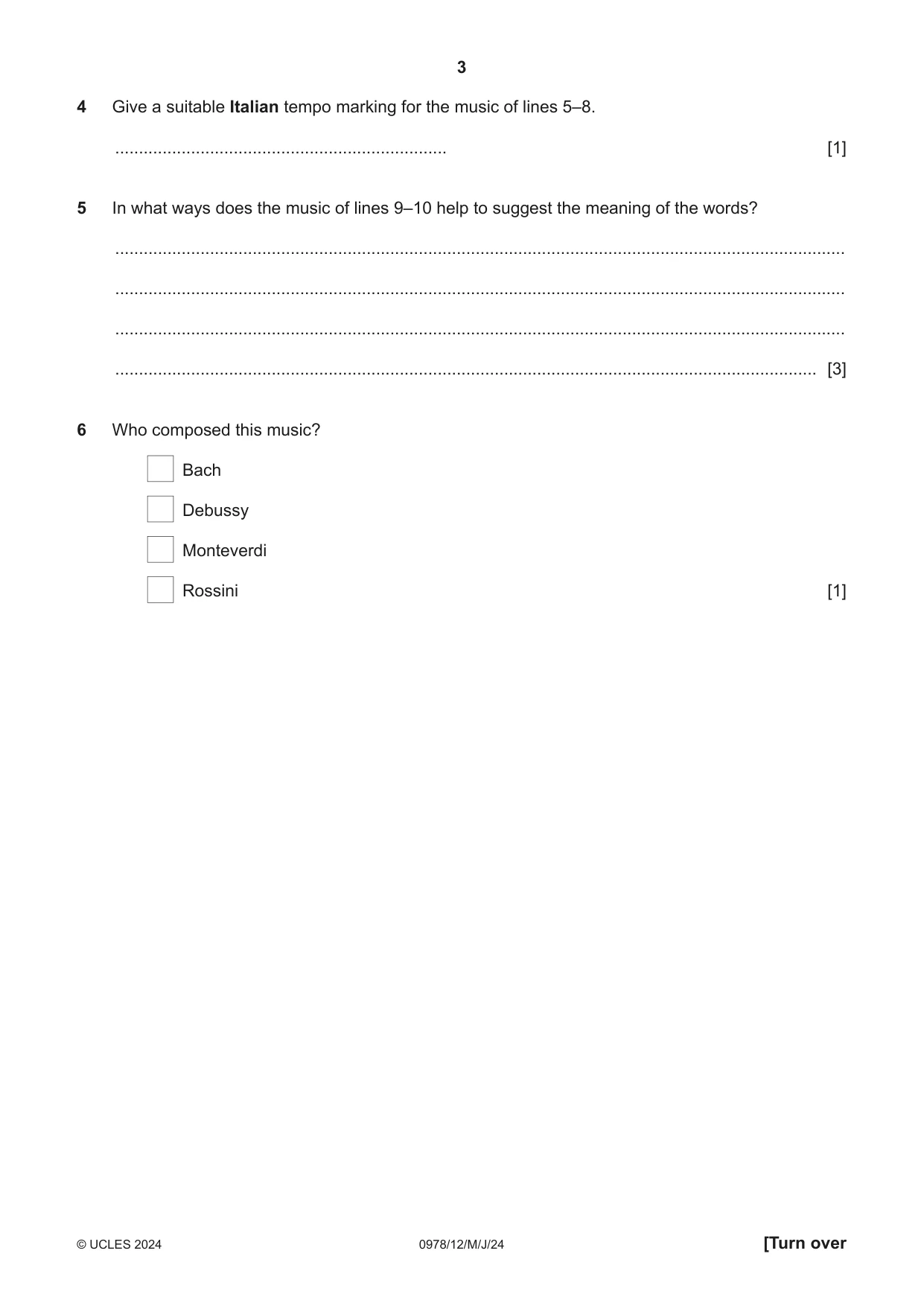 Cambridge IGCSE Music (9-1) 0978 2024 May/June Paper 1 · Variant 2 question paper, page 3 of 16