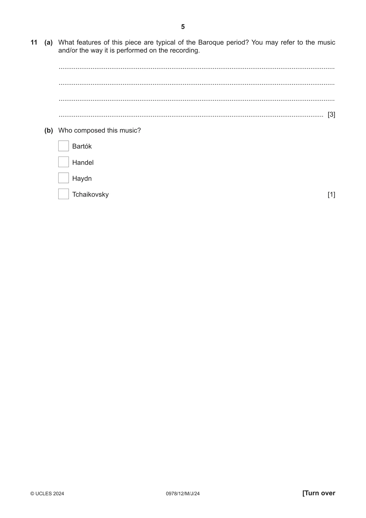 Cambridge IGCSE Music (9-1) 0978 2024 May/June Paper 1 · Variant 2 question paper, page 5 of 16