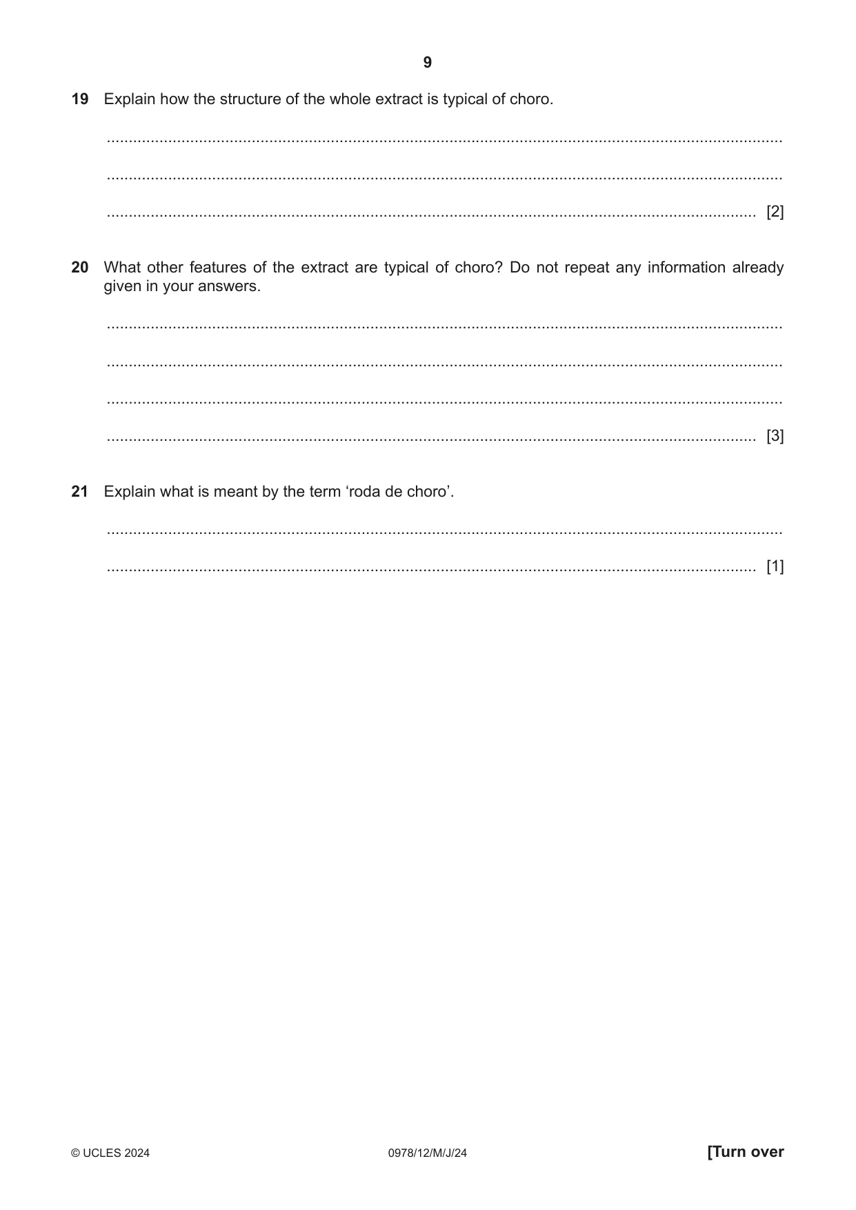 Cambridge IGCSE Music (9-1) 0978 2024 May/June Paper 1 · Variant 2 question paper, page 9 of 16