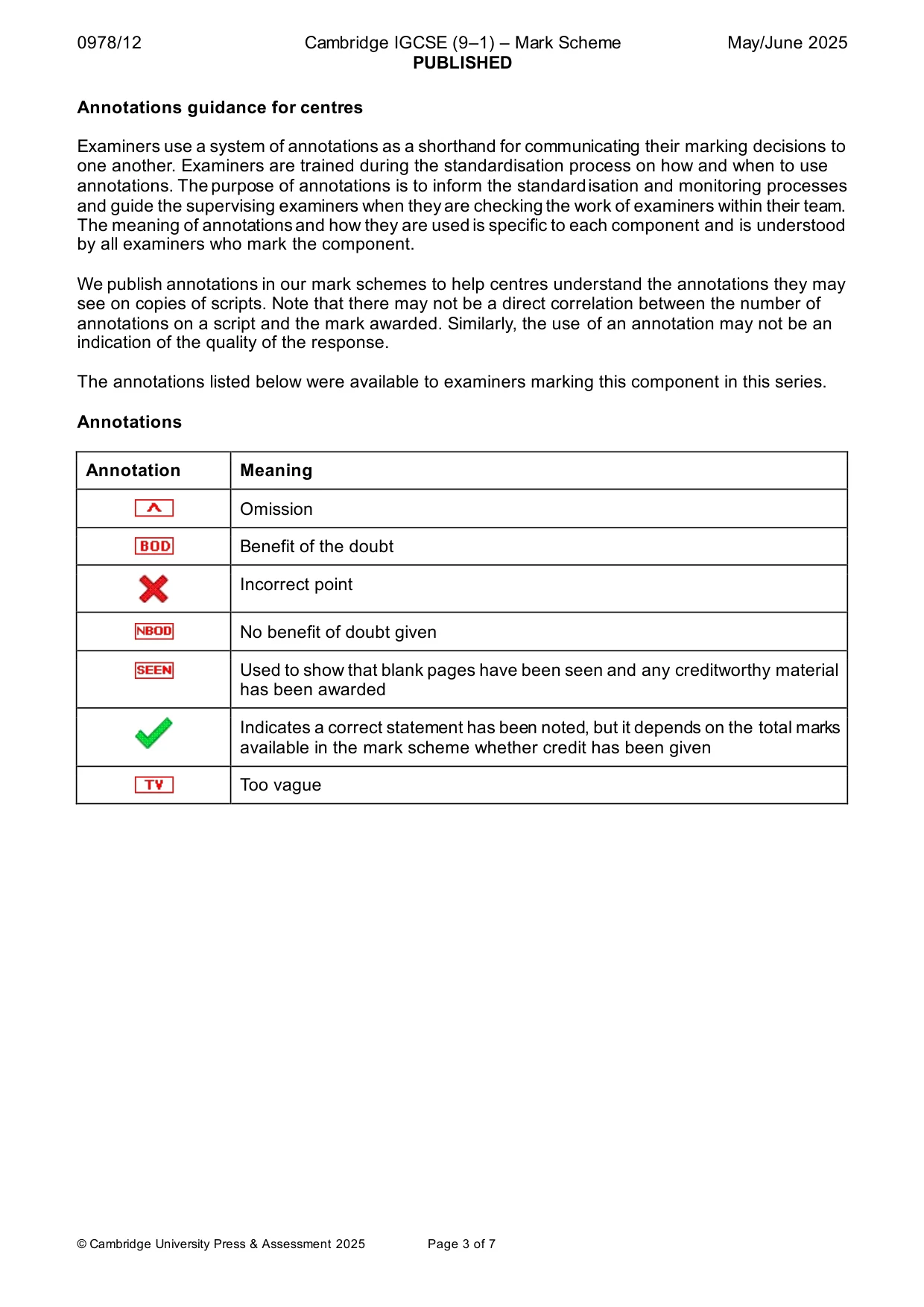Mark scheme, page 3 of 7