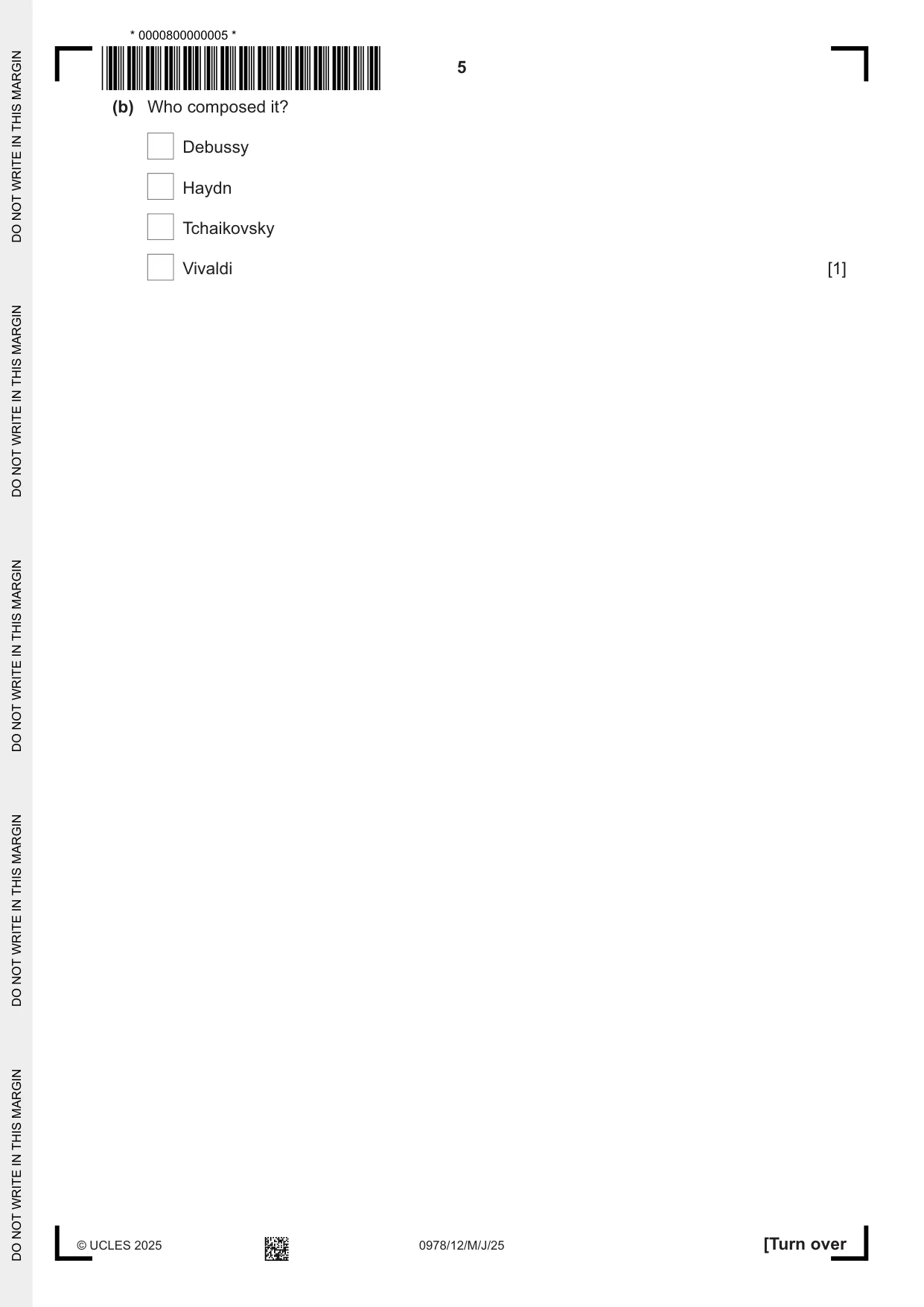 Cambridge IGCSE Music (9-1) 0978 2025 May/June Paper 1 · Variant 2 question paper, page 5 of 20