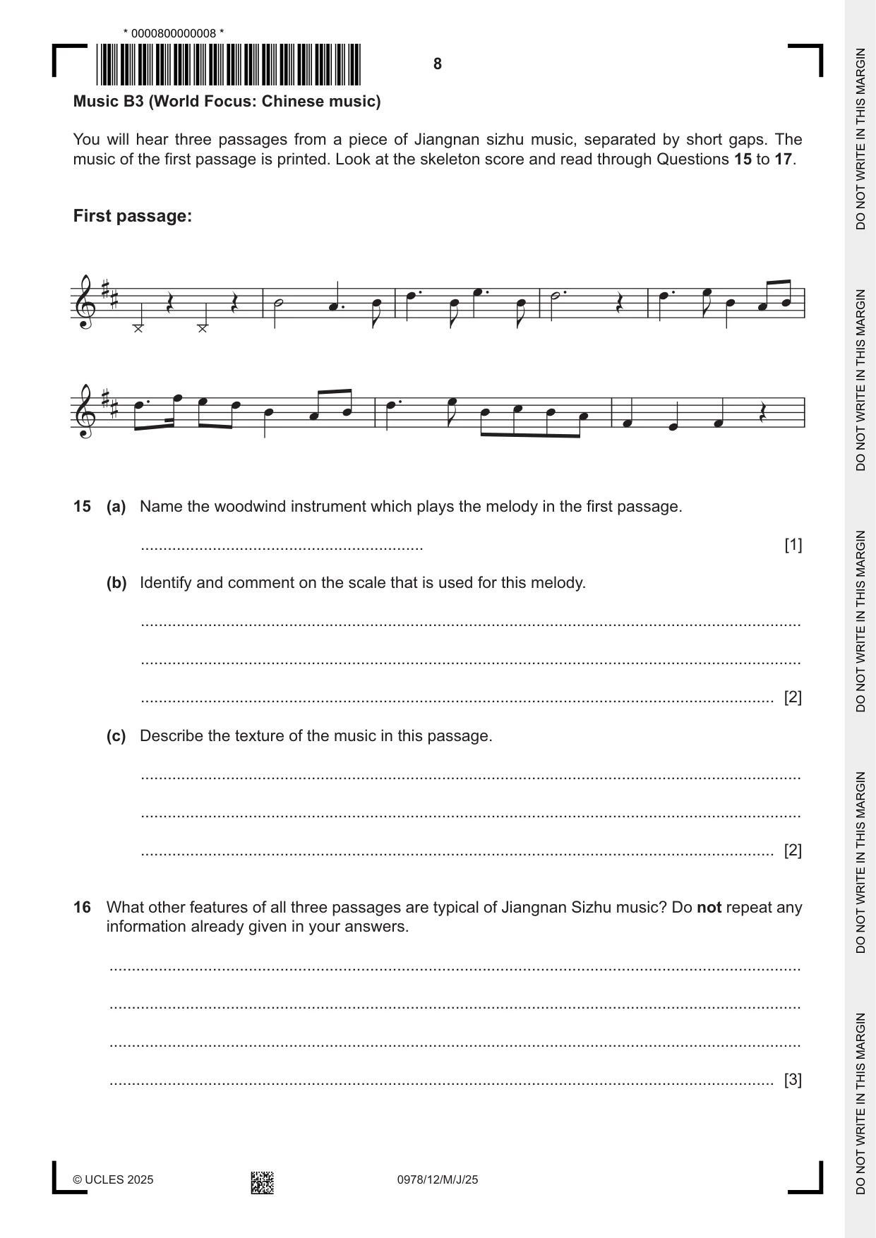 Cambridge IGCSE Music (9-1) 0978 2025 May/June Paper 1 · Variant 2 question paper, page 8 of 20