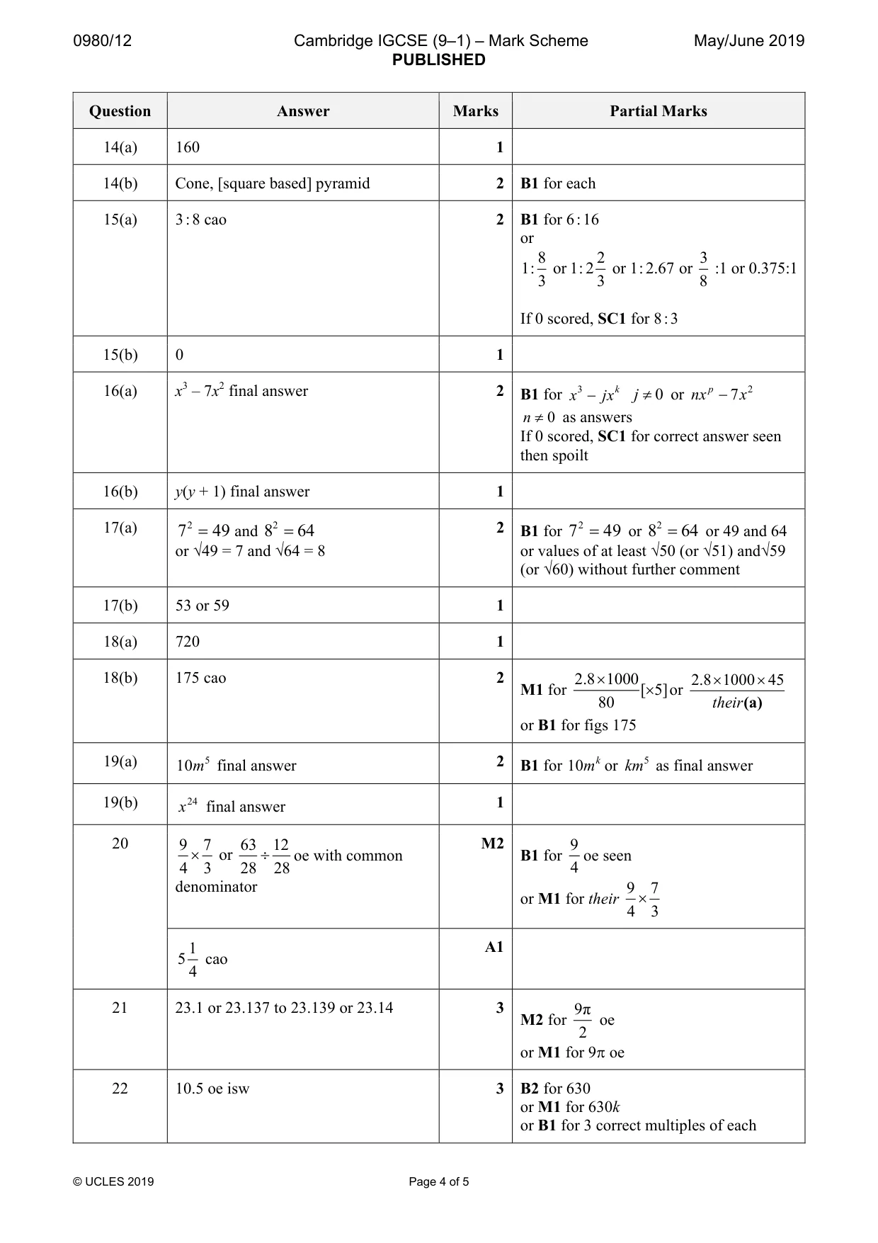 Mark scheme, page 4 of 5