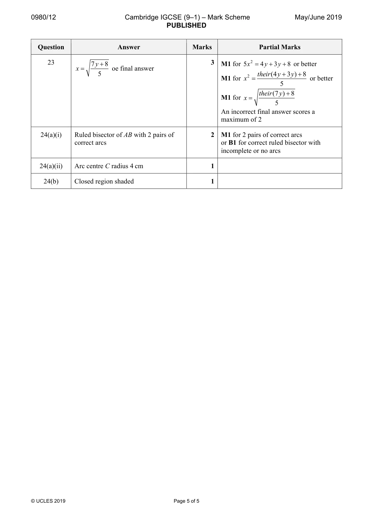 Mark scheme, page 5 of 5