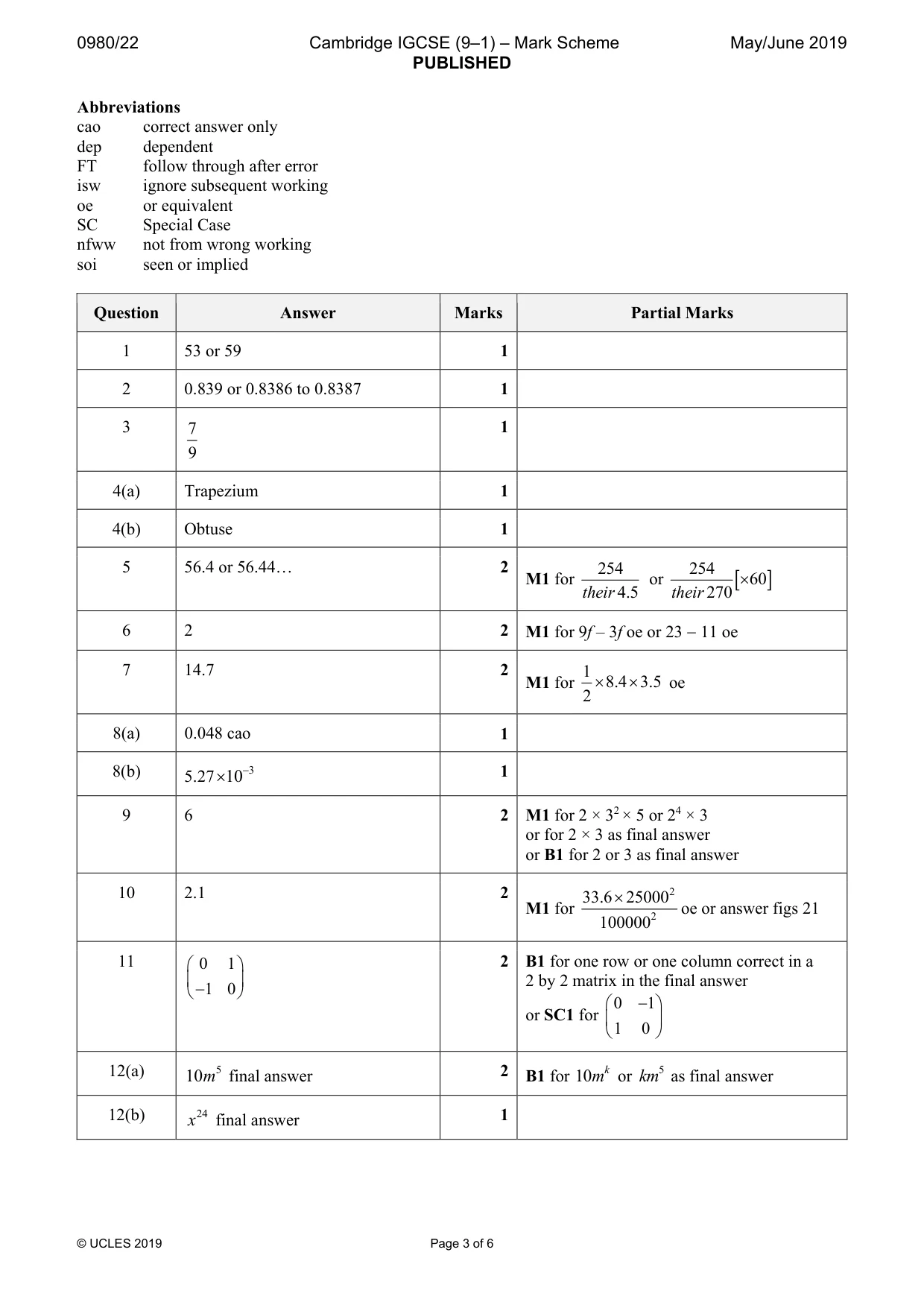 Mark scheme, page 3 of 6