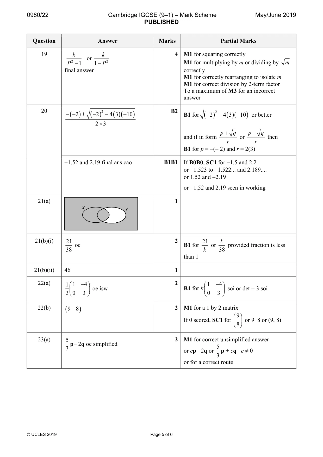 Mark scheme, page 5 of 6