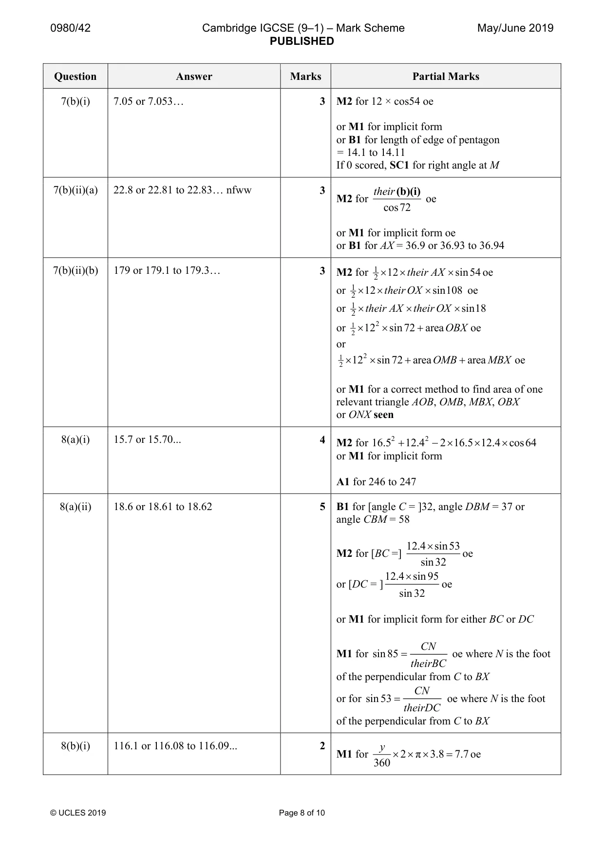 Mark scheme, page 8 of 10