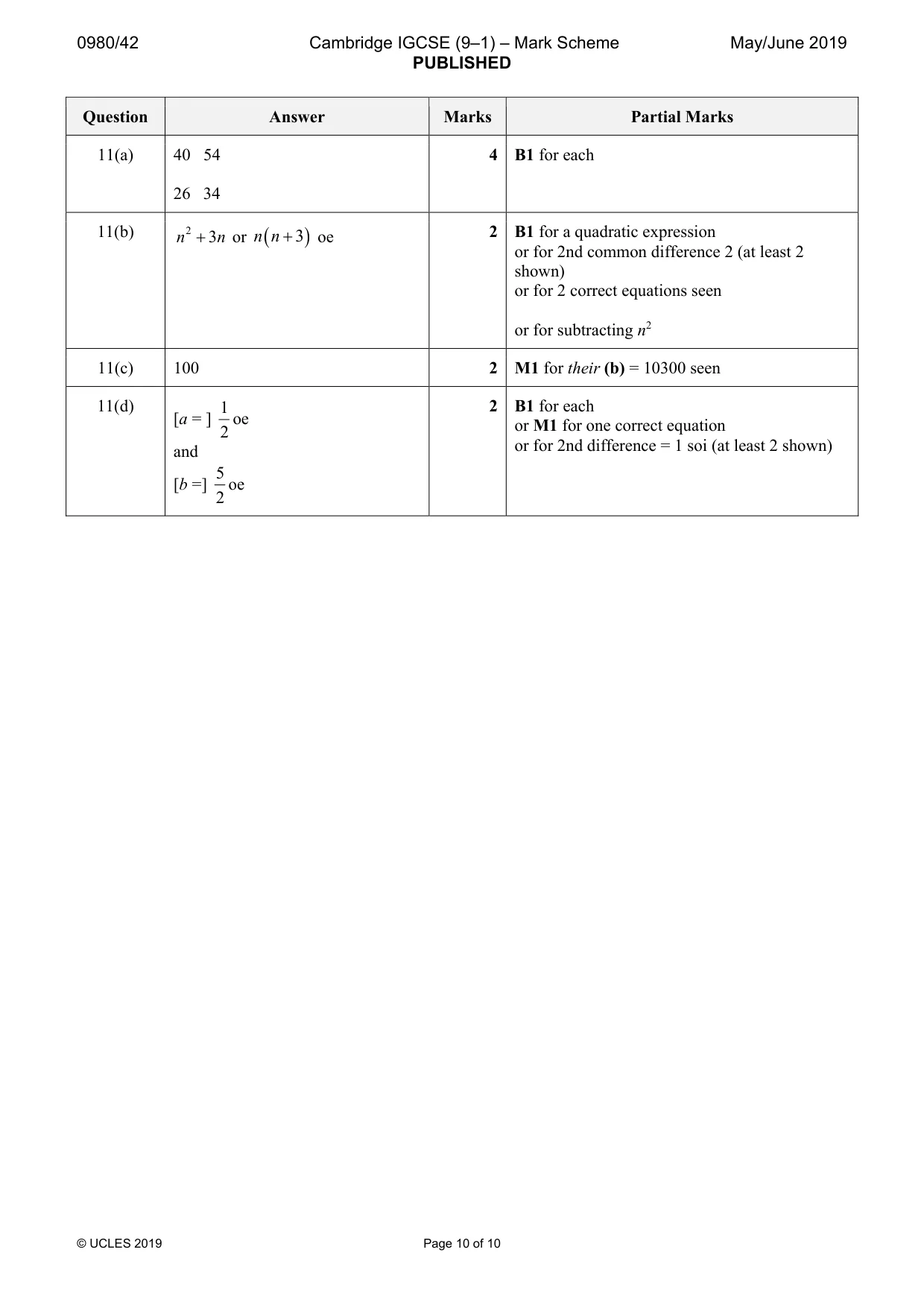Mark scheme, page 10 of 10
