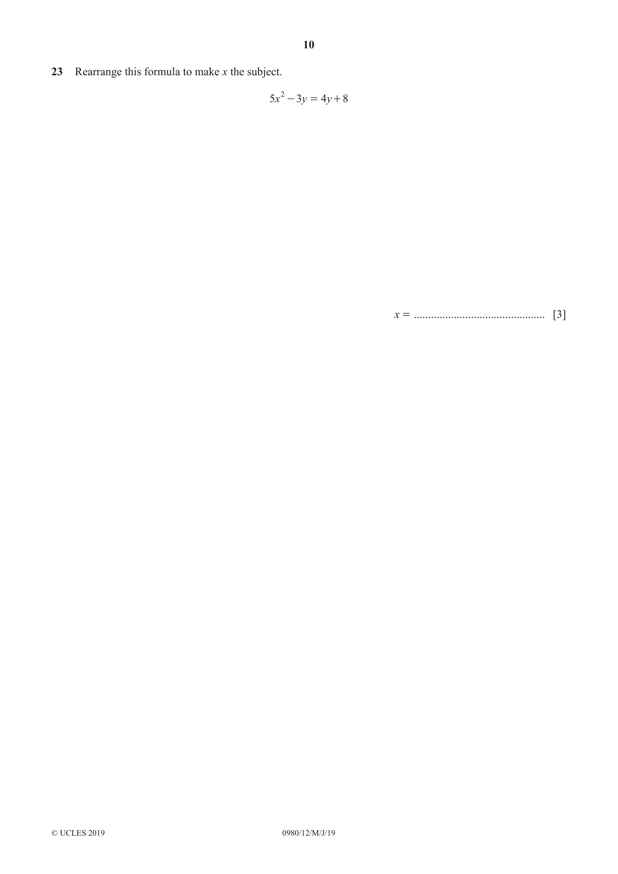 Cambridge IGCSE Mathematics (9-1) 0980 2019 May/June Paper 1 · Variant 2 question paper, page 10 of 12