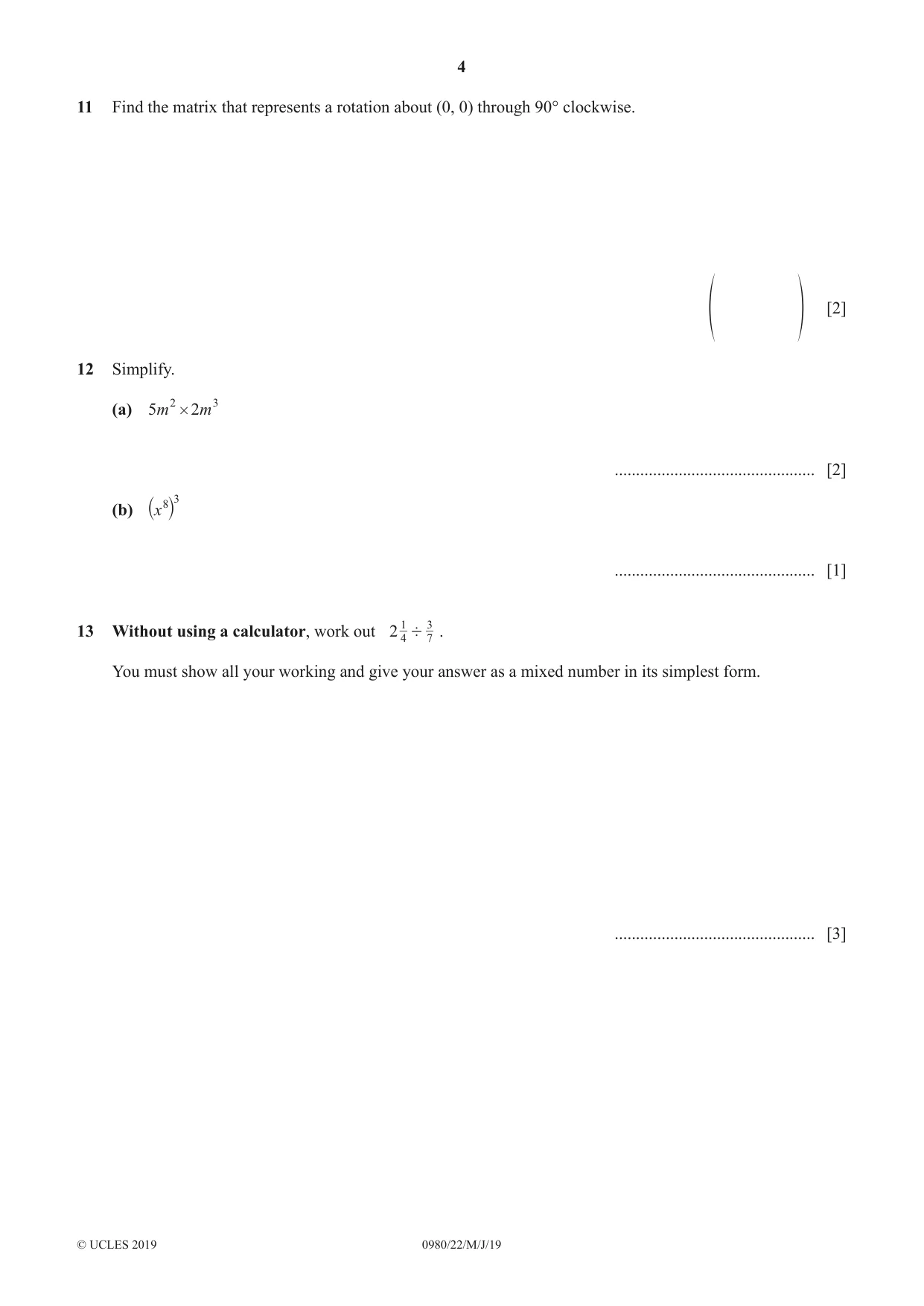 Cambridge IGCSE Mathematics (9-1) 0980 2019 May/June Paper 2 · Variant 2 question paper, page 4 of 12