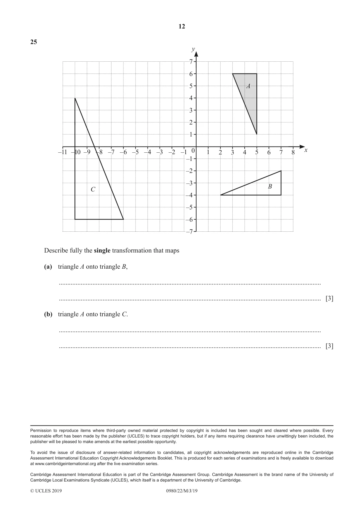 Cambridge IGCSE Mathematics (9-1) 0980 2019 May/June Paper 2 · Variant 2 question paper, page 12 of 12