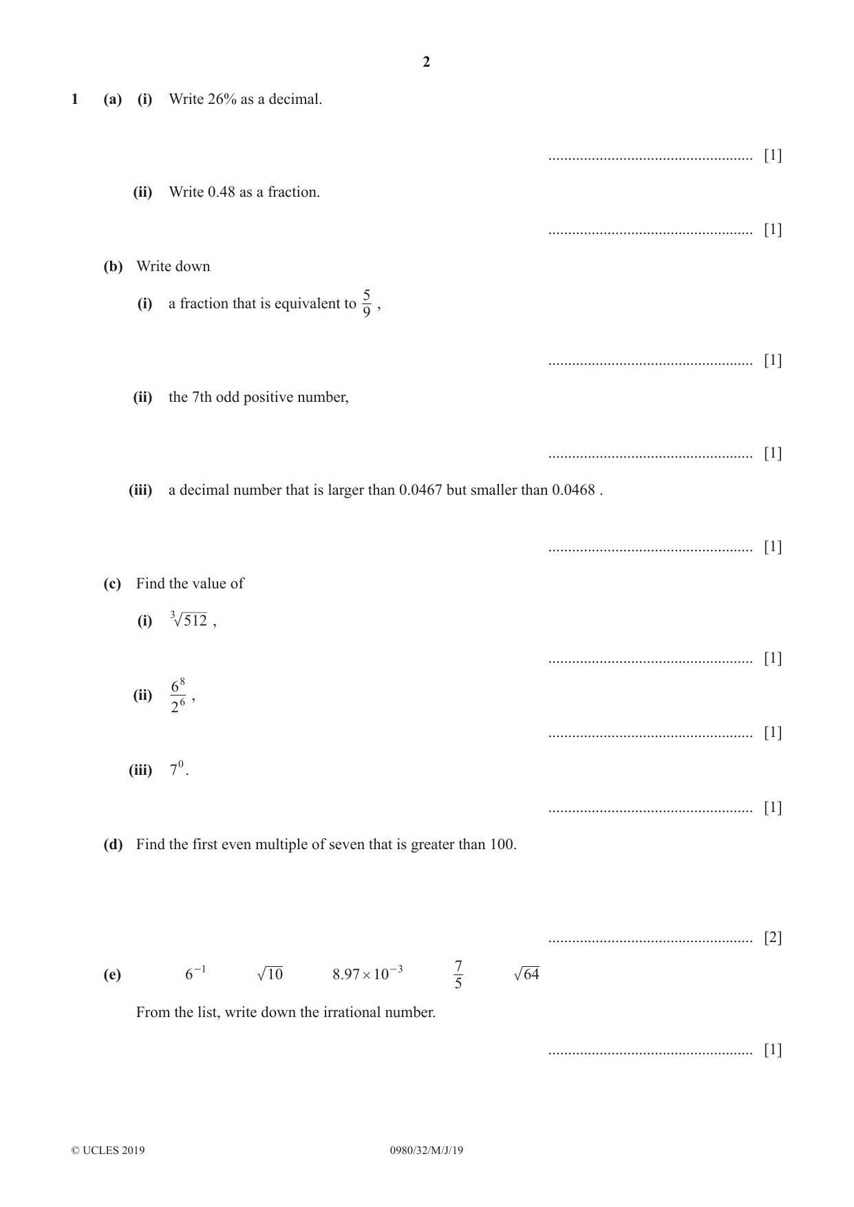 Cambridge IGCSE Mathematics (9-1) 0980 2019 May/June Paper 3 · Variant 2 question paper, page 2 of 16